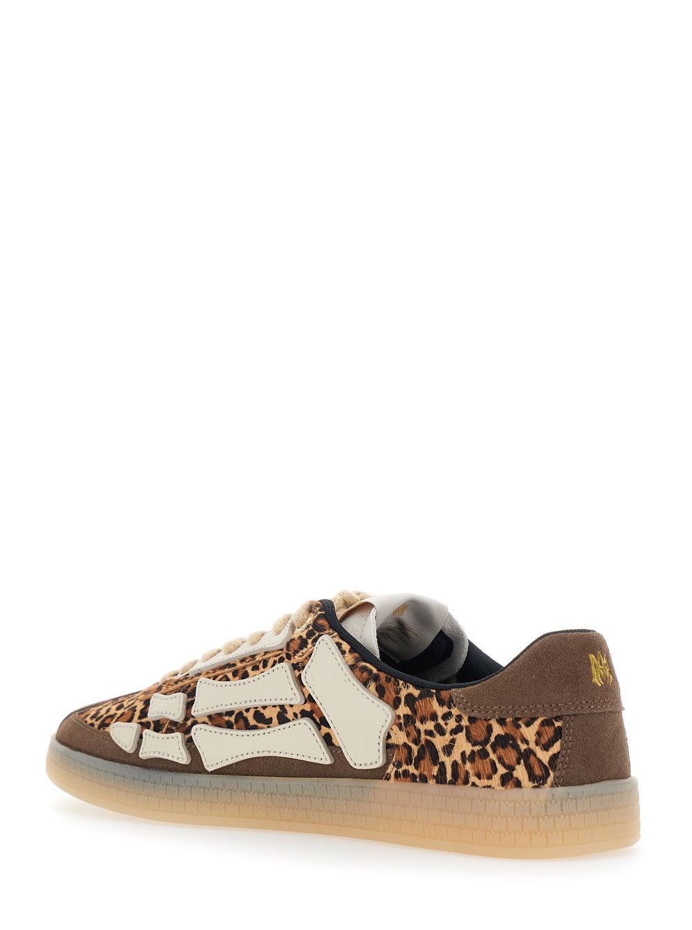 Amiri 'Pacific Bones' Brown Low Top Sneakers with Logo Patch on the Tongue and Leopard Motif in Suede for Men Size US 10 / EU 43 - 3 Thumbnail