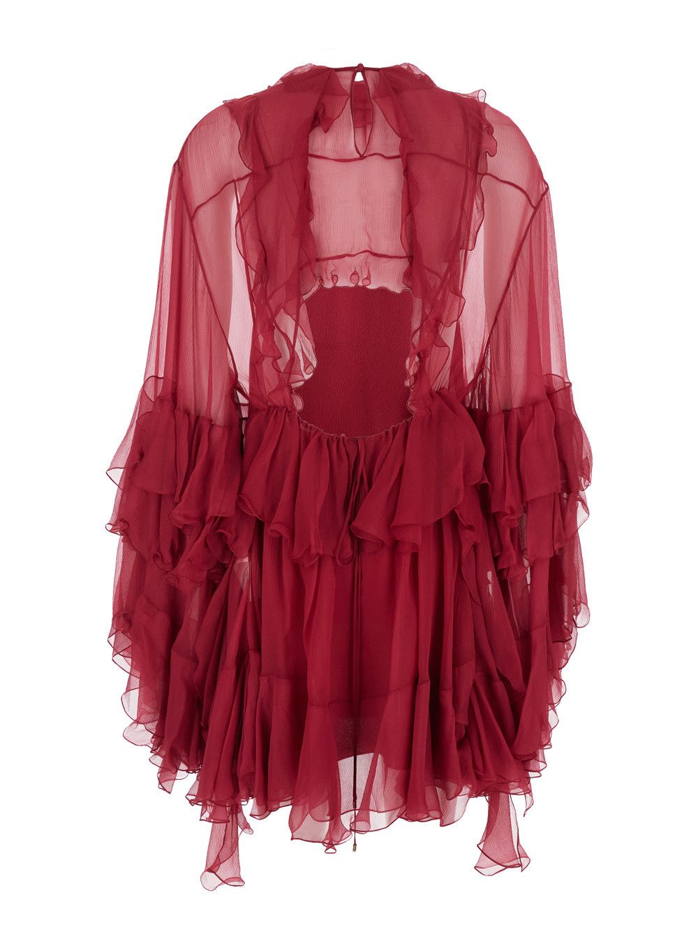 Chloe Fuchsia Silk Mini Dress with Ruffles and Button Closure on the Back for Women Size S / US 4 / IT 40 - 2 Thumbnail
