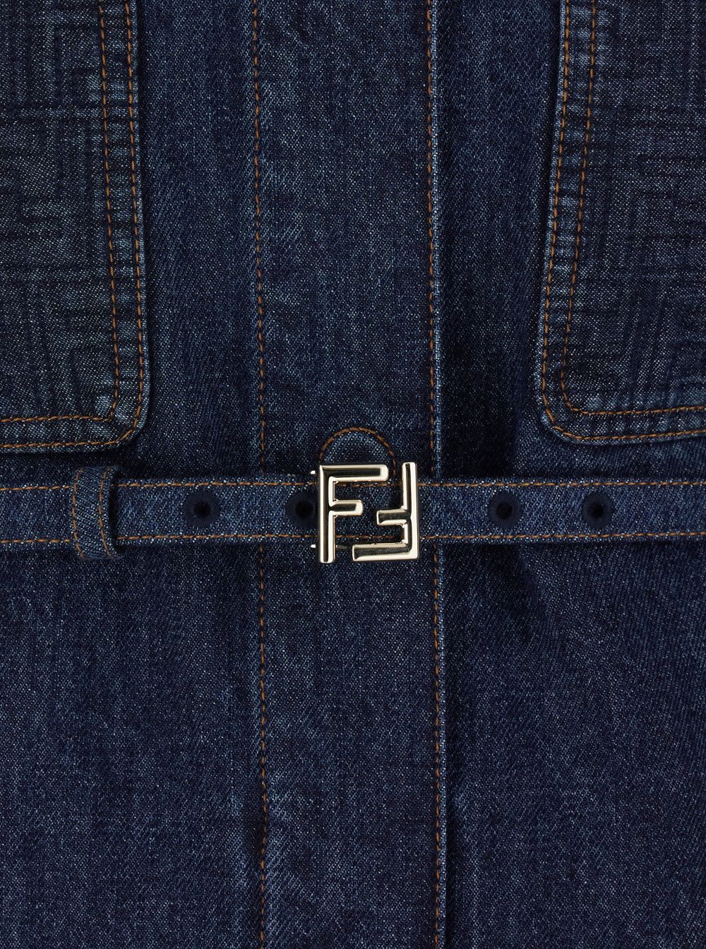Fendi Blue Denim Jacket with Pointed Collar and Waist Belt with FF Plate for Women Size M / US 6-8 / IT 42-44 - 3 Thumbnail