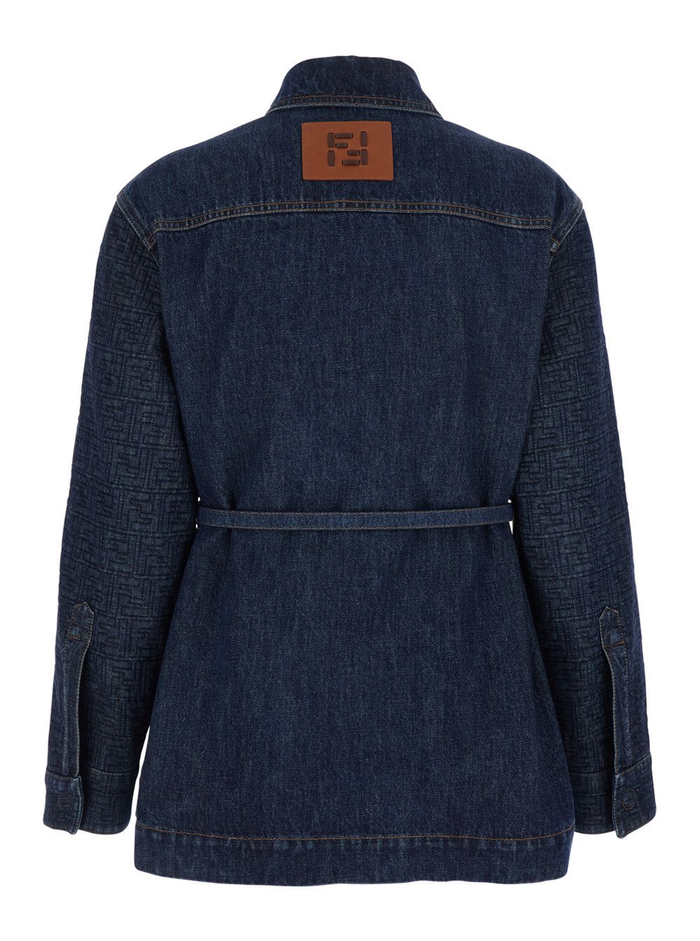 Fendi Blue Denim Jacket with Pointed Collar and Waist Belt with FF Plate for Women Size M / US 6-8 / IT 42-44 - 2 Thumbnail