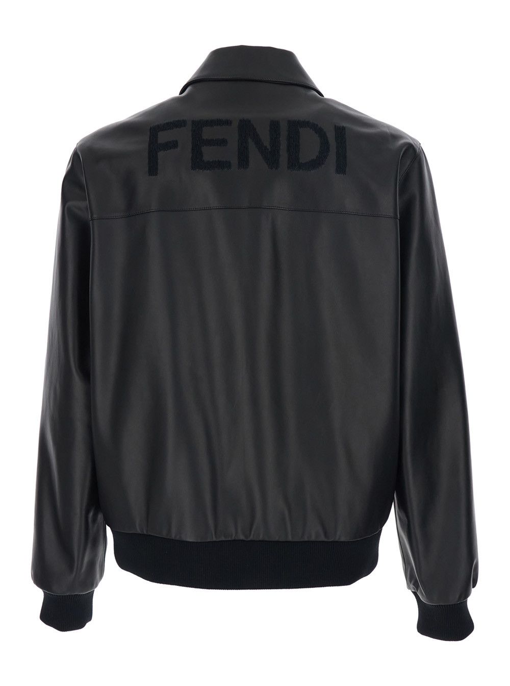 Fendi Black Classic Collar Jacket with Lettering Logo on the Back in Leather for Men Size US L / EU 52-54 / 3 - 2 Thumbnail