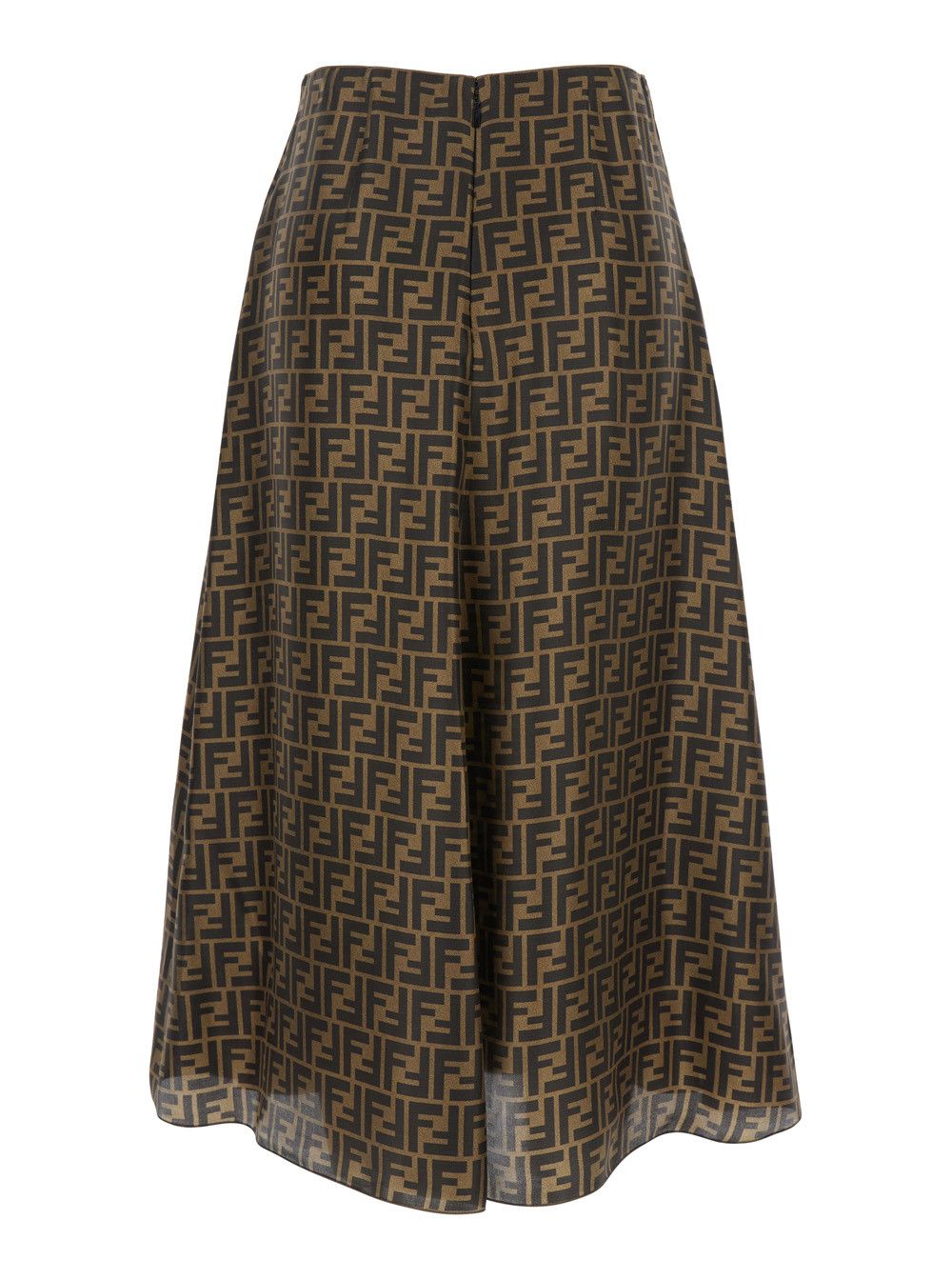 Fendi Brown Midi Flared Skirt with FF Motif All-Over for in Silk Women Size 32" / US 10 / IT 46 - 2 Thumbnail