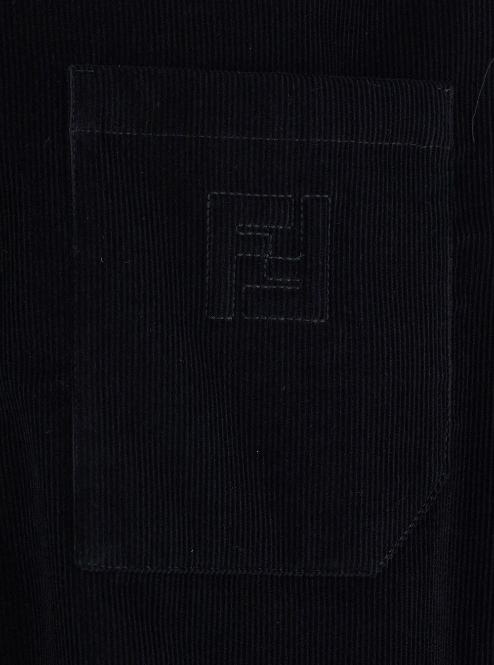 Fendi Shirt with Button-Down Collar and FF Embroidery on Front in Black Ribbed Cotton for Men Size US M / EU 48-50 / 2 - 3 Thumbnail