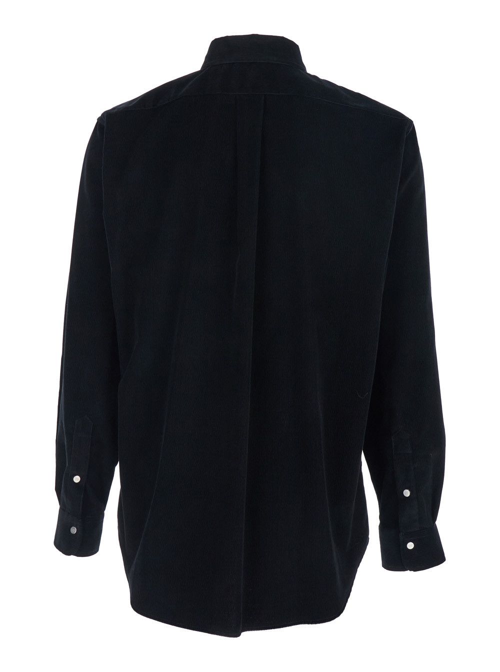 Fendi Shirt with Button-Down Collar and FF Embroidery on Front in Black Ribbed Cotton for Men Size US M / EU 48-50 / 2 - 2 Thumbnail