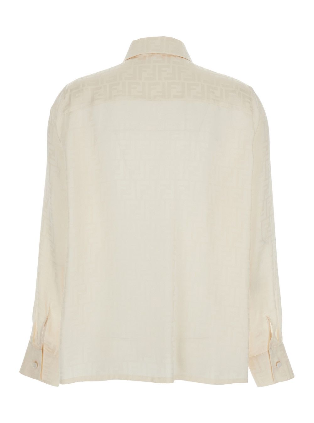 Fendi White Shirt with Pointed Collar and FF Motif in Silk Women Size M / US 6-8 / IT 42-44 - 2 Thumbnail