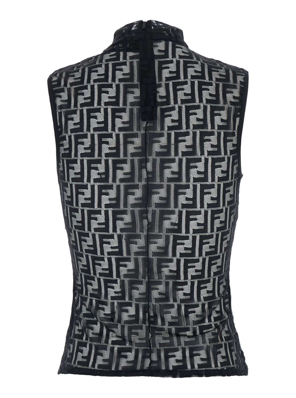 Fendi Black Sleeveless Crew Neck Top with Zip Closure on the Back and All-Over FF Motif in Stretch Tech Fabric for Women Size M / US 6-8 / IT 42-44 - 2 Thumbnail
