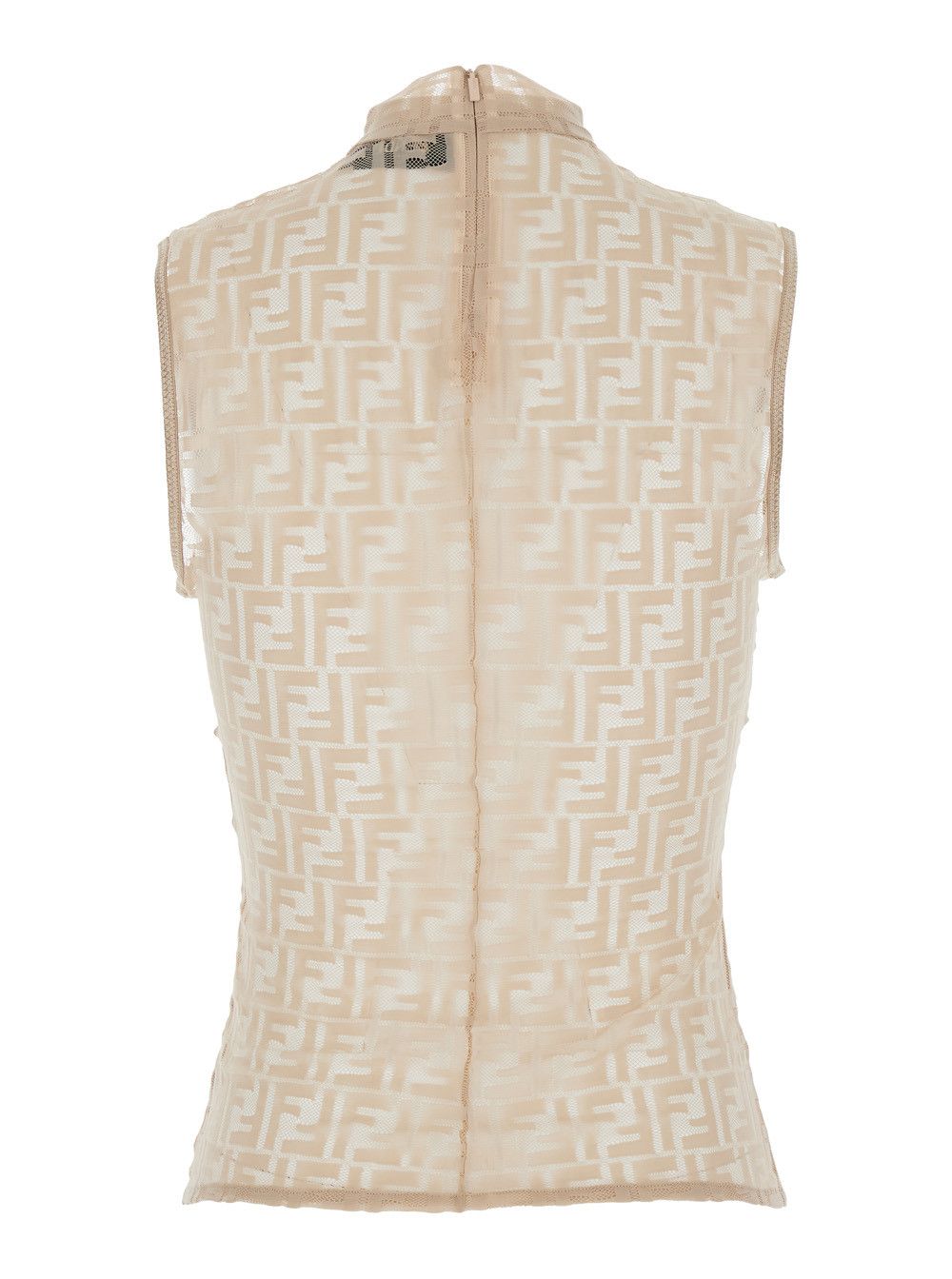 Fendi Sleeveless Crew Neck Top with Zip Closure on the Back and All-Over FF Motif in White Stretch Tech Fabric for Women Size M / US 6-8 / IT 42-44 - 2 Thumbnail