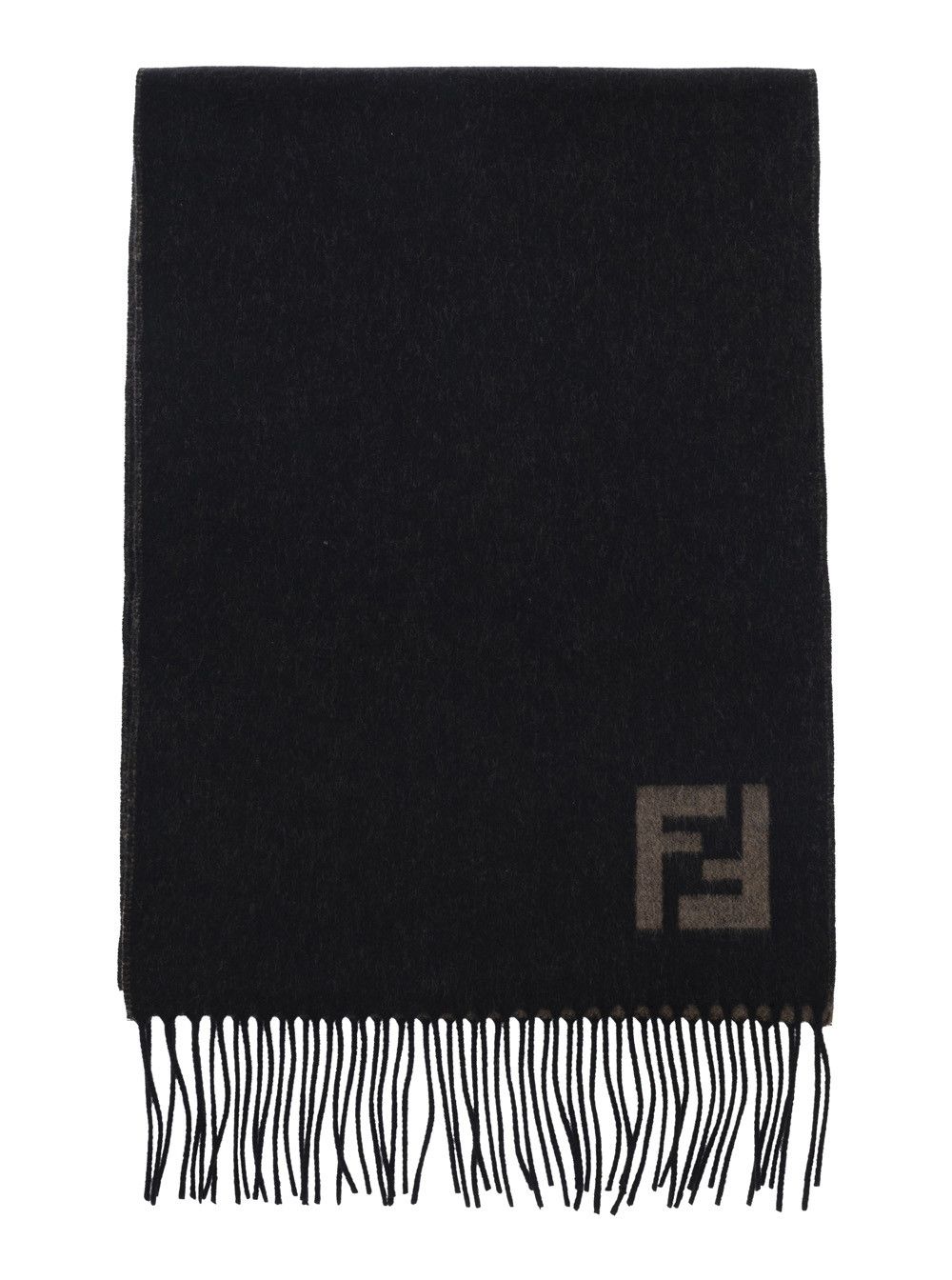 Fendi Fringed Edge Scarf with FF Embroidery on Front in Black Wool and Cashmere for Men Size ONE SIZE - 3 Thumbnail