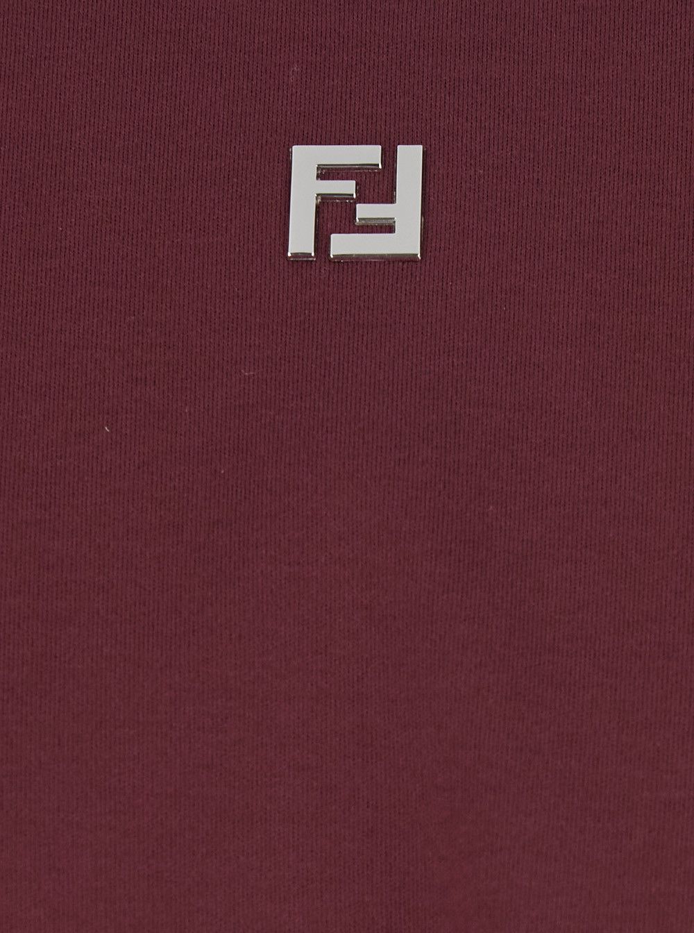 Fendi Bordeaux Crew Neck T-Shirt with FF Plate on the Front in Cotton Man Size US L / EU 52-54 / 3 - 3 Thumbnail