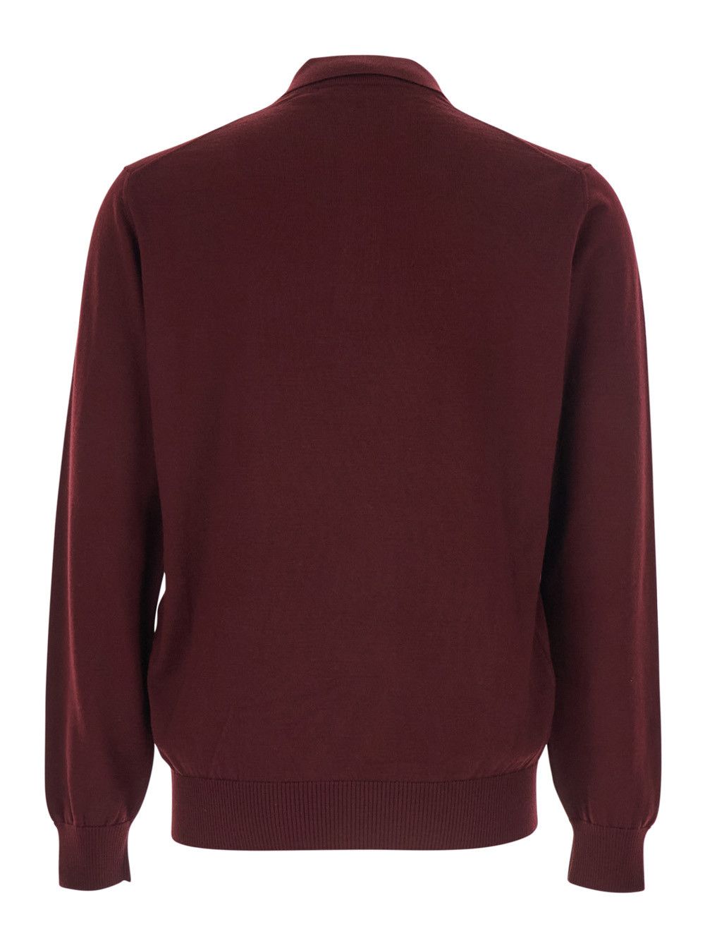 Fendi Bordeaux Long Sleeve Polo with Classic Collar and FF Plate on the Front in Wool for Men Size US L / EU 52-54 / 3 - 2 Thumbnail