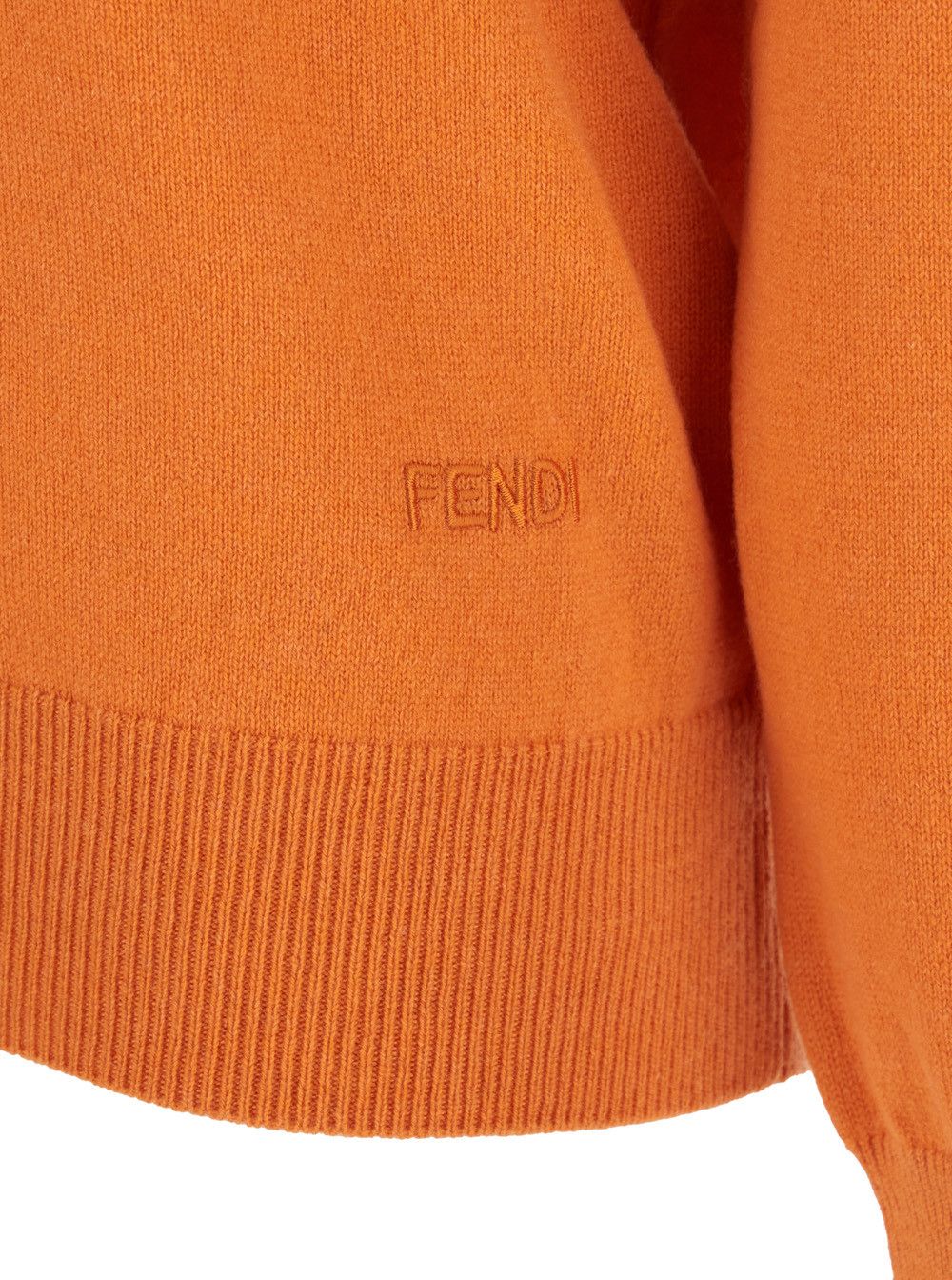 Fendi Orange Oversized Sweater with V-Neck and Logo Lettering Embroidery in Cashmere for Women Size M / US 6-8 / IT 42-44 - 3 Thumbnail