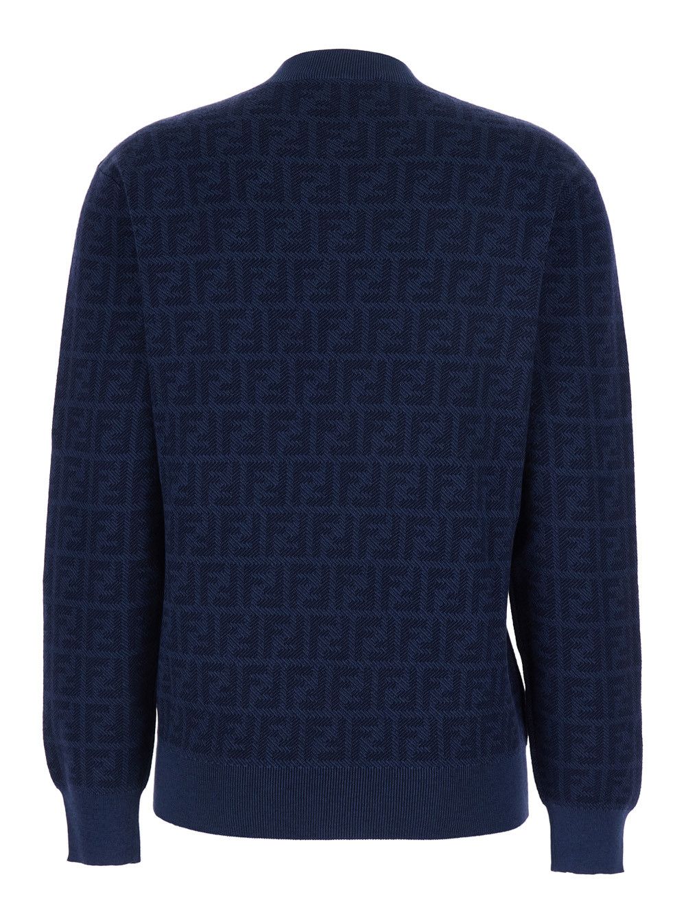 Fendi Blue Crew Neck Sweater with All-Over FF Motif in Wool and Silk for Women Size M / US 6-8 / IT 42-44 - 2 Thumbnail