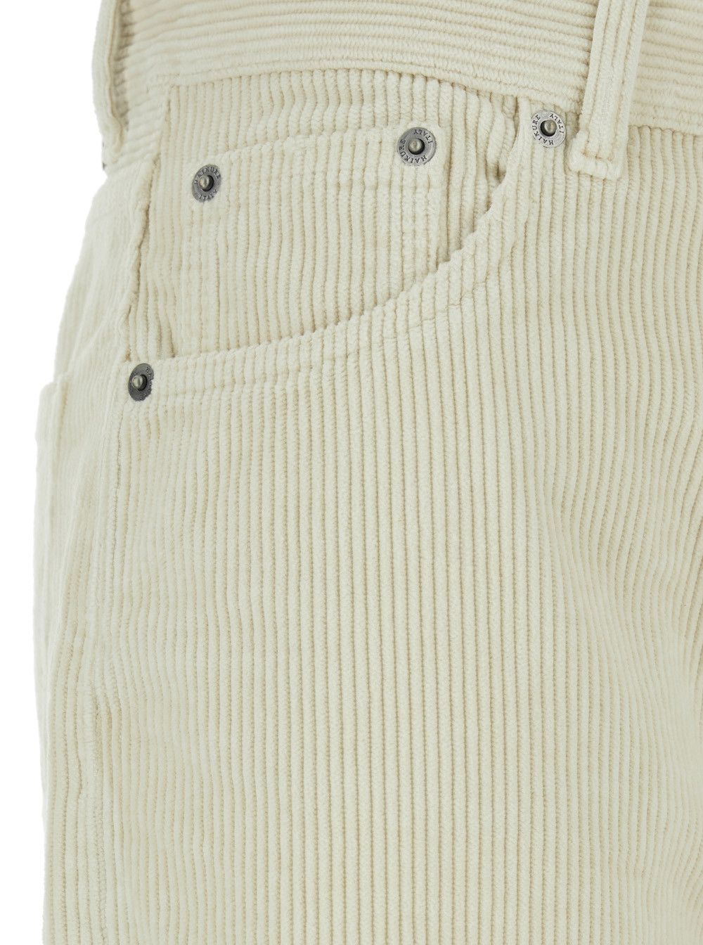 Haikure 'Korea' White Pants with Logo Patch on the Rear and Wide Leg in Corduroy Woman Size 29" - 3 Thumbnail