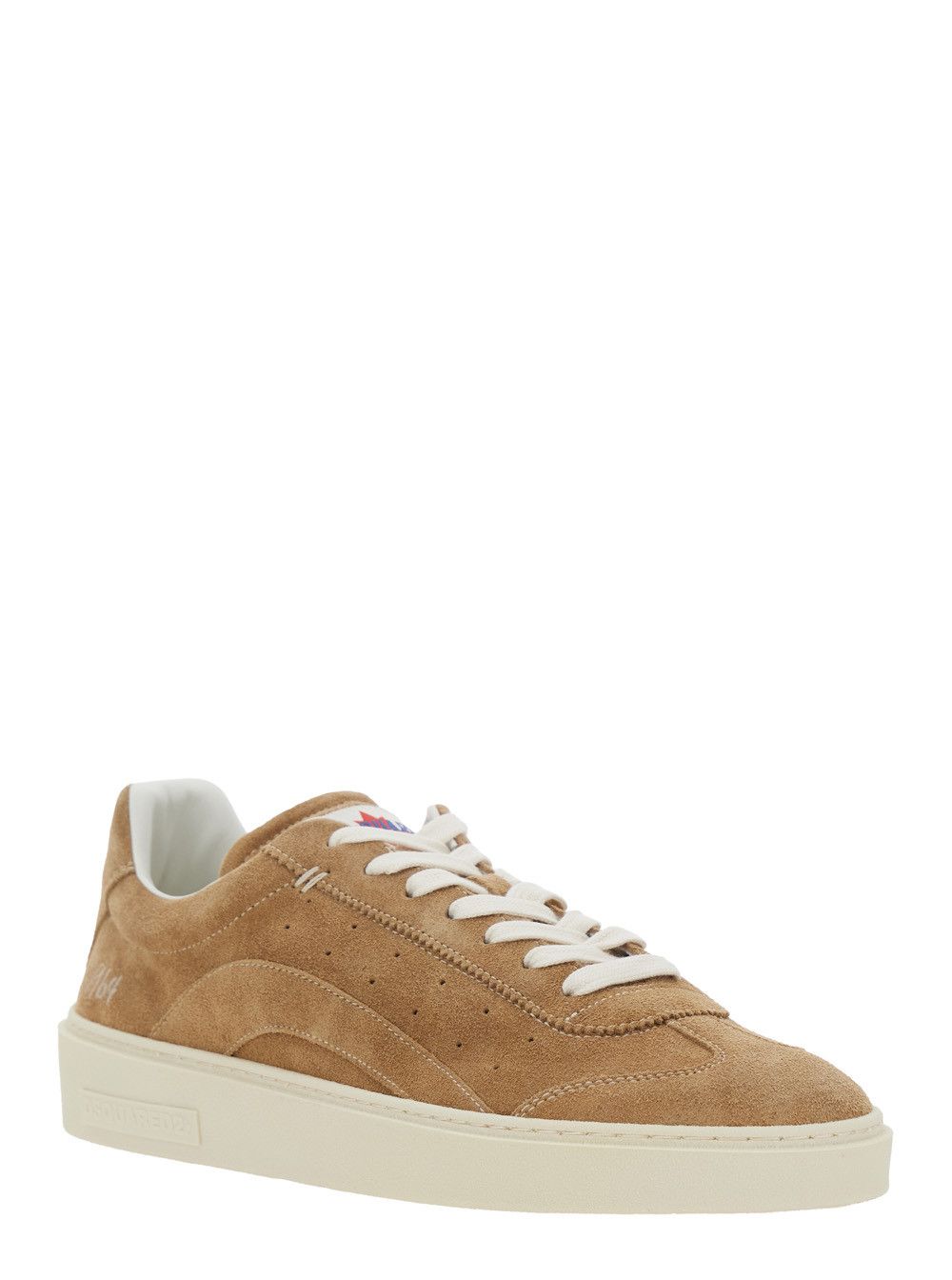Dsquared2 Beige Suede Low Top Sneakers with Logo Patch on Tongue and Lettering Logo on Heel for Men Size US 11 / EU 44 - 2 Thumbnail