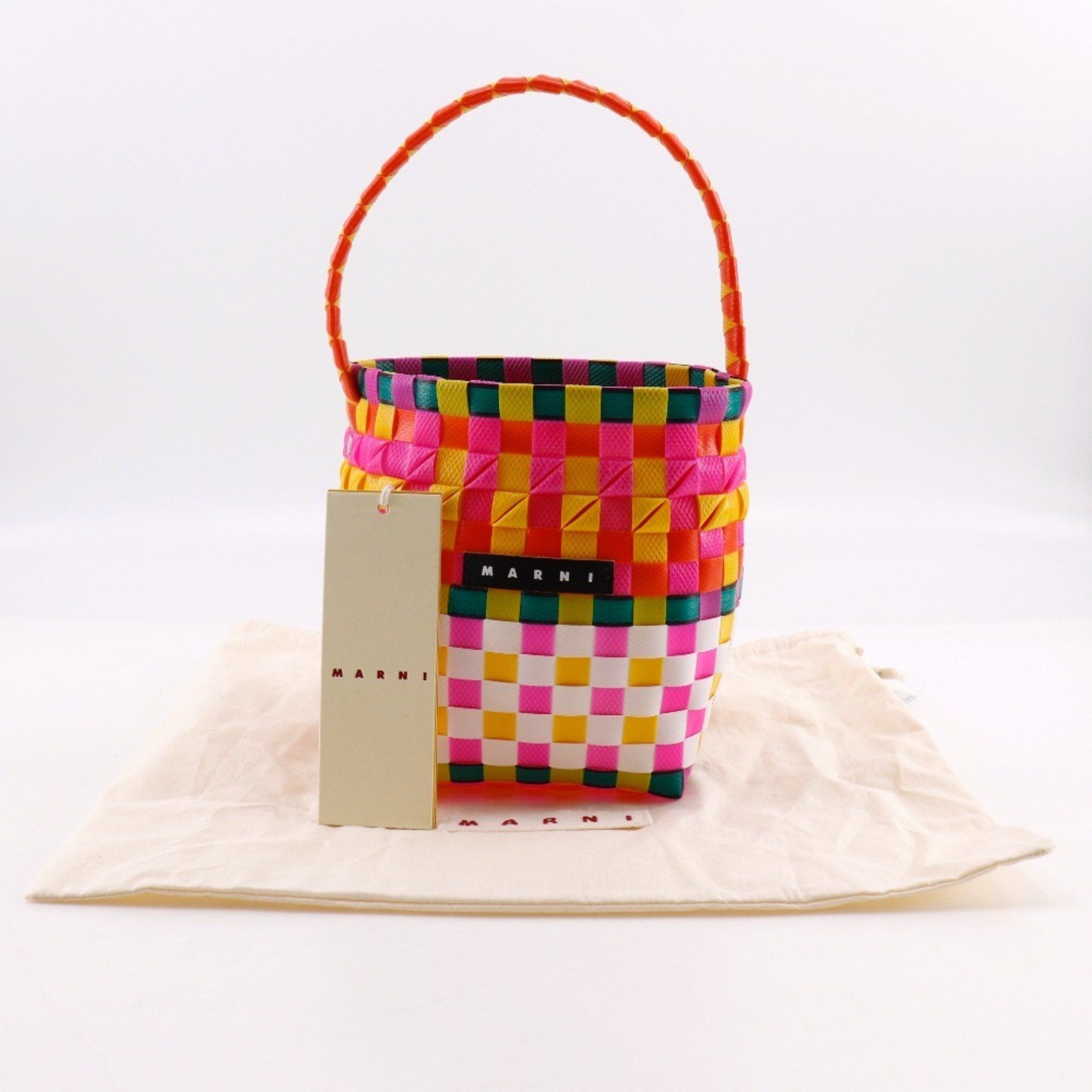 Marni MARNI Pod Woven Bucket Handbag with One Handle, M00332 M00IW, Polypropylene, Orange/Multicolor, Open, Women's Size ONE SIZE - 13 Thumbnail