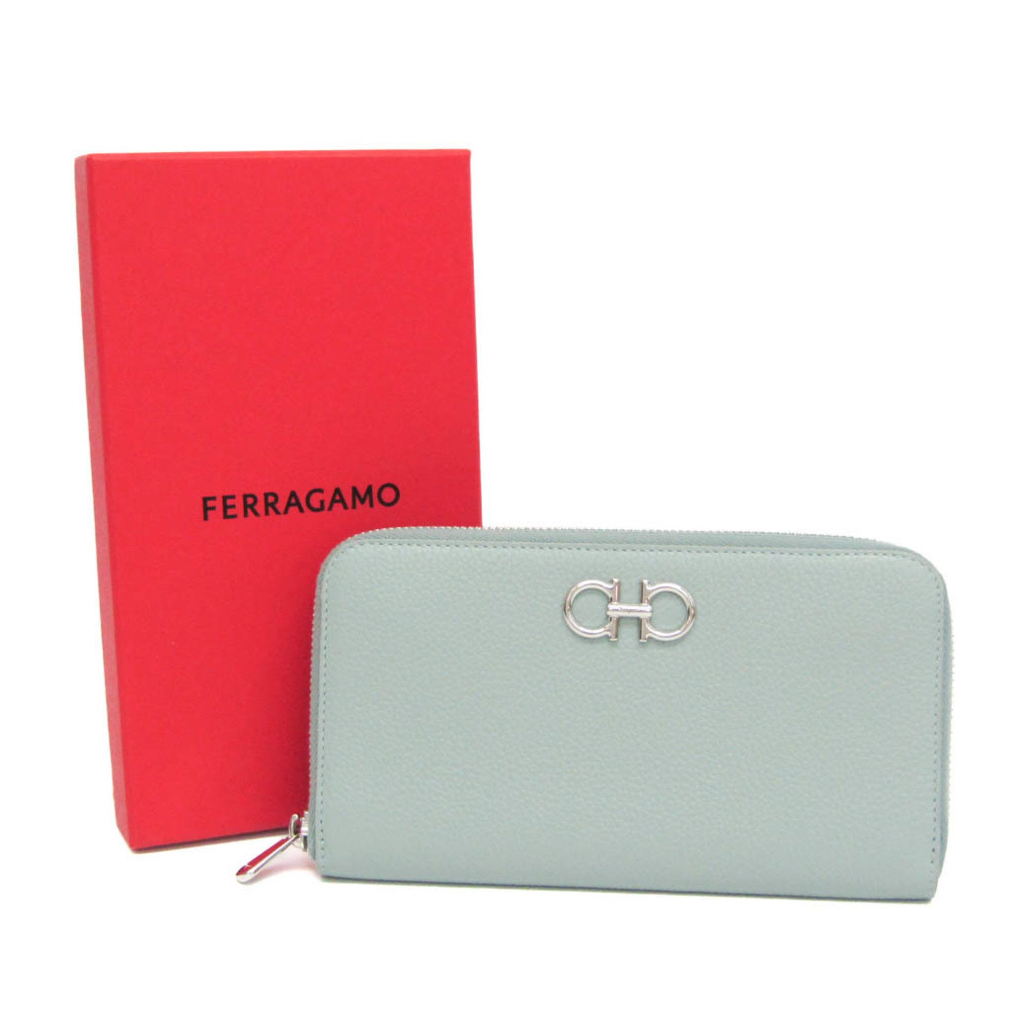 Salvatore Ferragamo Salvatore Ferragamo Gancini 22 0405 Women's Leather Long Wallet (bi-fold) Light Green Size ONE SIZE - 2 Thumbnail