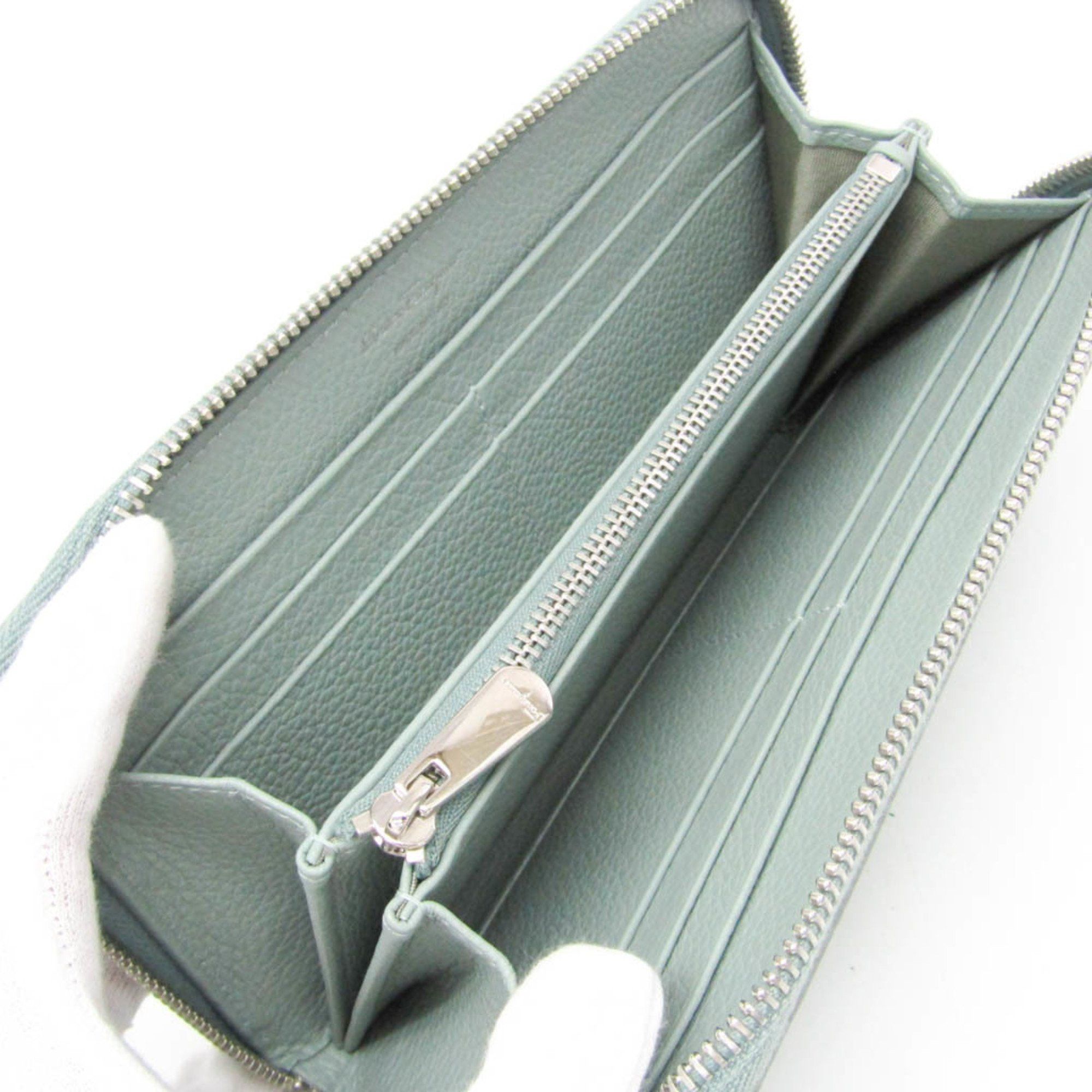 Salvatore Ferragamo Salvatore Ferragamo Gancini 22 0405 Women's Leather Long Wallet (bi-fold) Light Green Size ONE SIZE - 4 Thumbnail