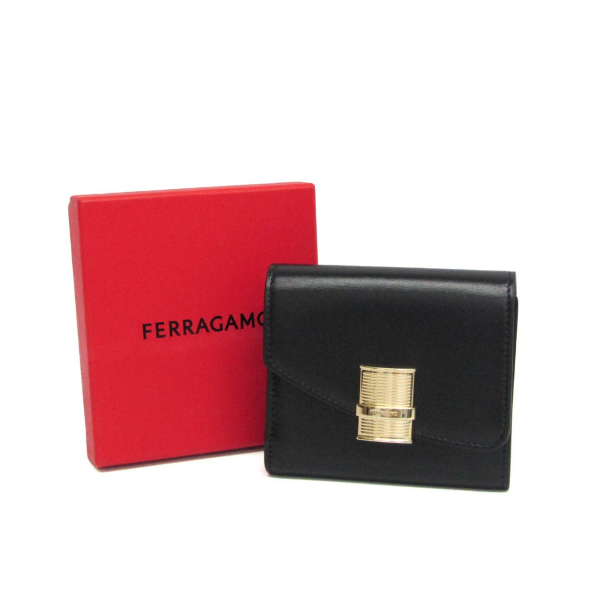 Salvatore Ferragamo Salvatore Ferragamo JL-22 0696 Women,Men Leather Wallet (tri-fold) Black Size ONE SIZE - 2 Thumbnail