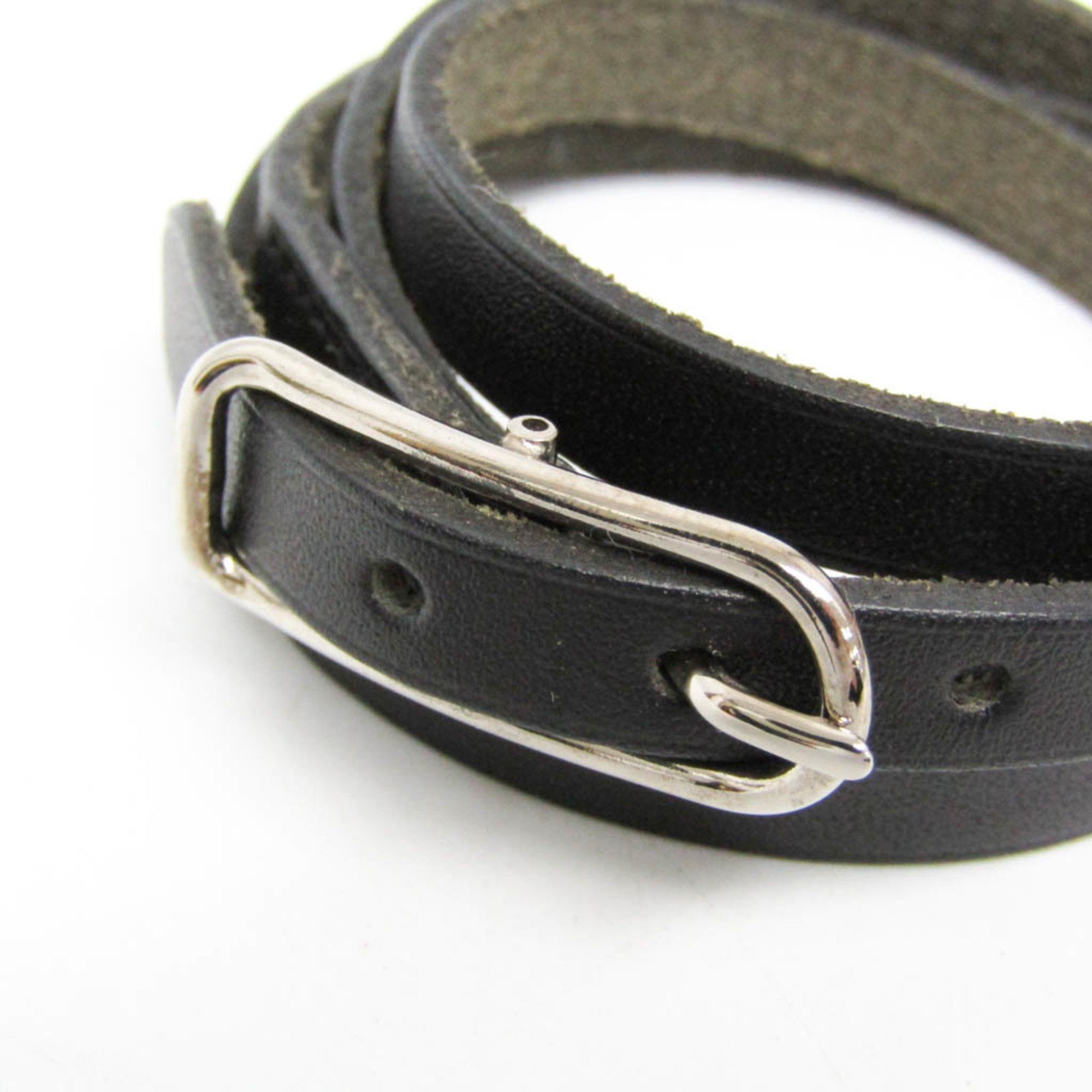 Hermes Hermes Hapi API I 4-strand Bracelet Choker Leather,Metal Bangle Silver,Black Size ONE SIZE - 4 Thumbnail
