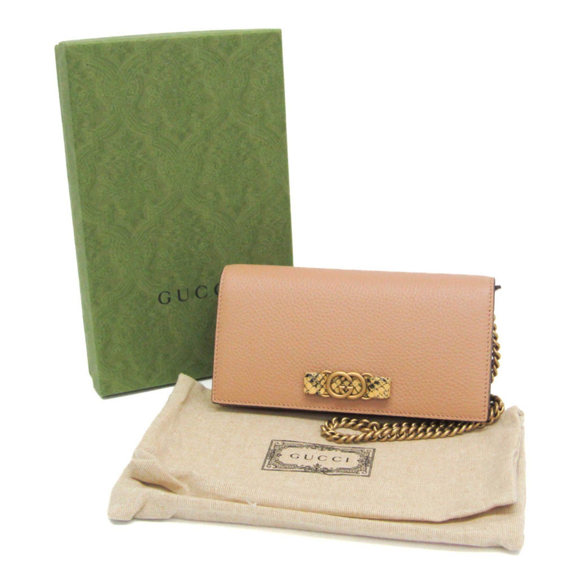 Gucci Gucci Interlocking G 746056 Women's Leather Chain/Shoulder Wallet Light Brown Size ONE SIZE - 2 Thumbnail