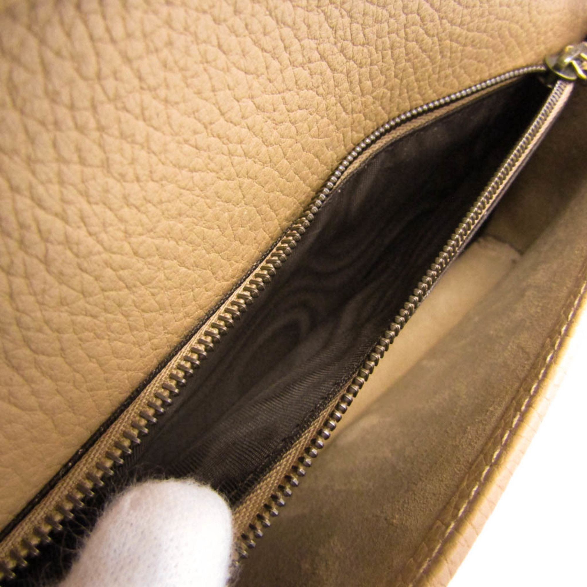 Gucci Gucci Interlocking G 746056 Women's Leather Chain/Shoulder Wallet Light Brown Size ONE SIZE - 5 Thumbnail