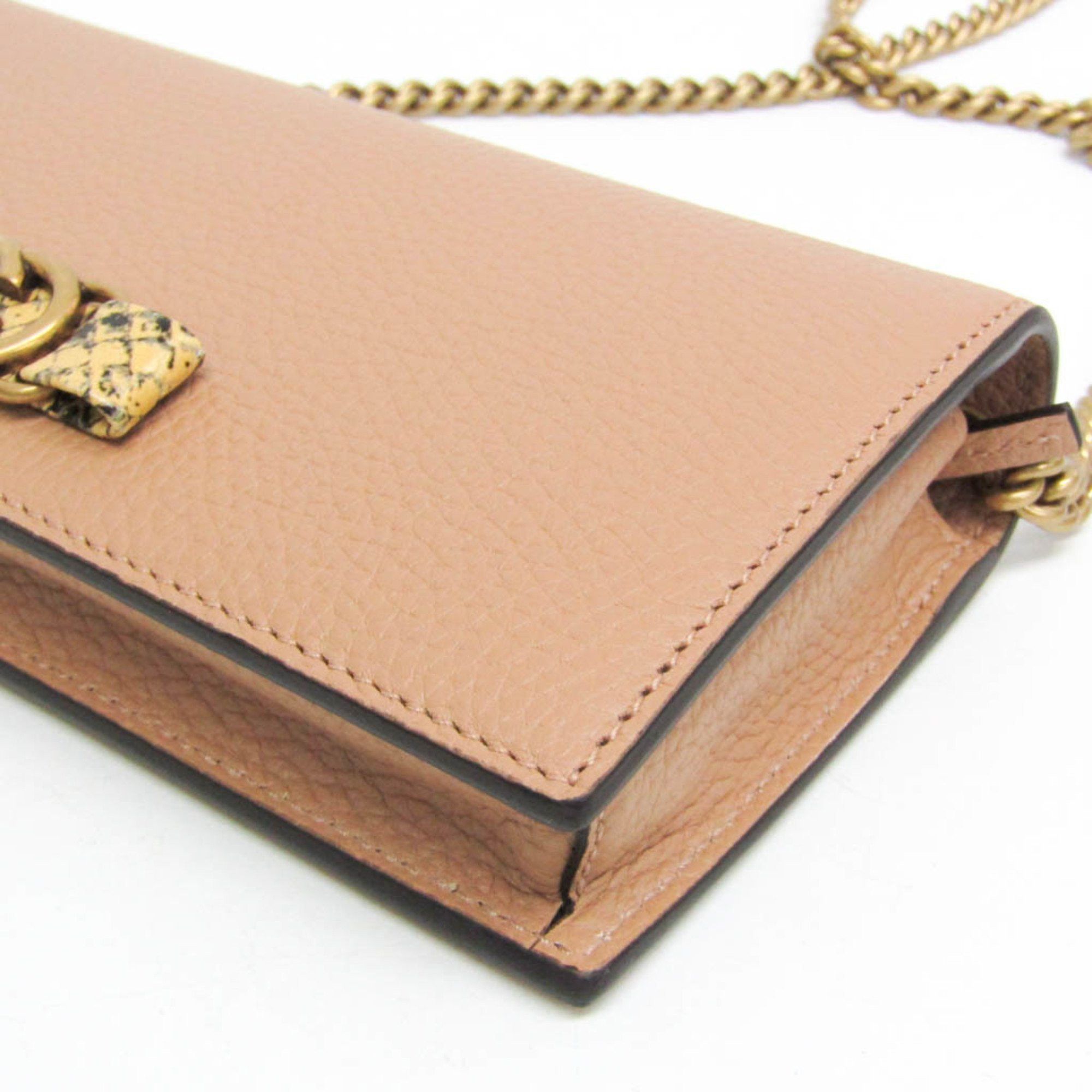 Gucci Gucci Interlocking G 746056 Women's Leather Chain/Shoulder Wallet Light Brown Size ONE SIZE - 6 Thumbnail