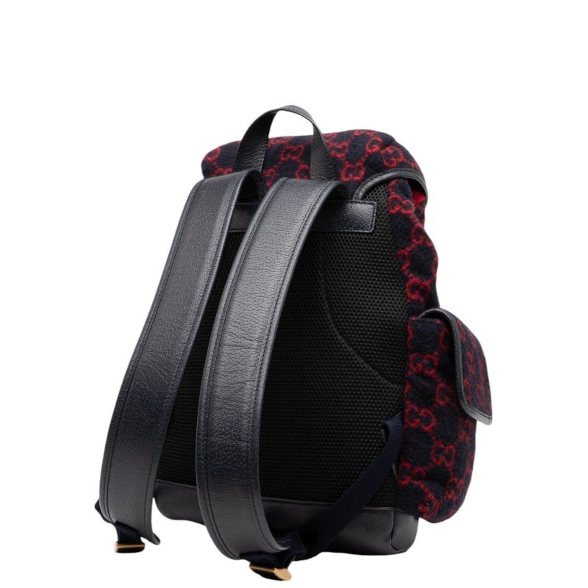 Gucci Gucci GG Wool Backpack 598184 Navy Red Leather Women's GUCCI Size ONE SIZE - 2 Thumbnail