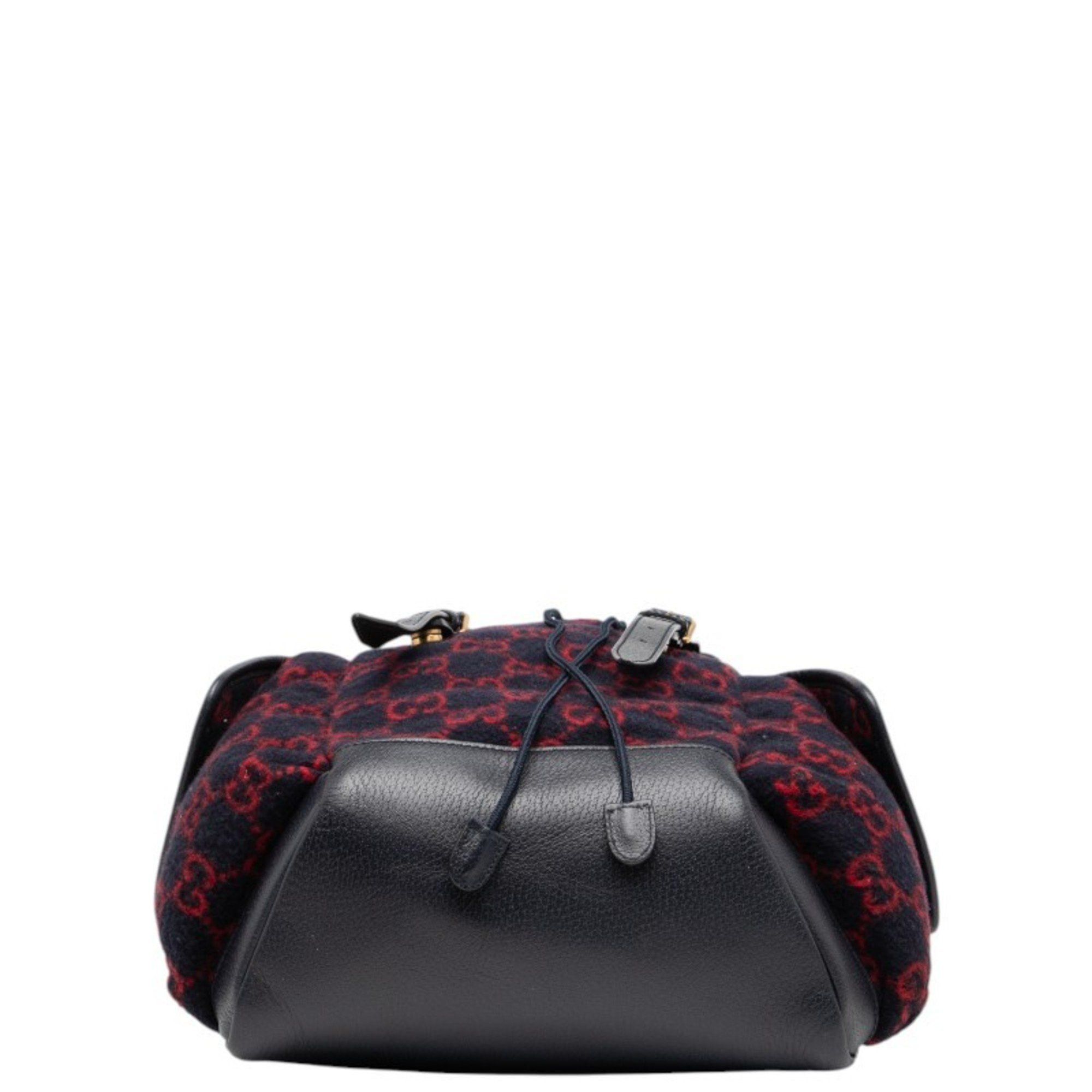 Gucci Gucci GG Wool Backpack 598184 Navy Red Leather Women's GUCCI Size ONE SIZE - 3 Thumbnail