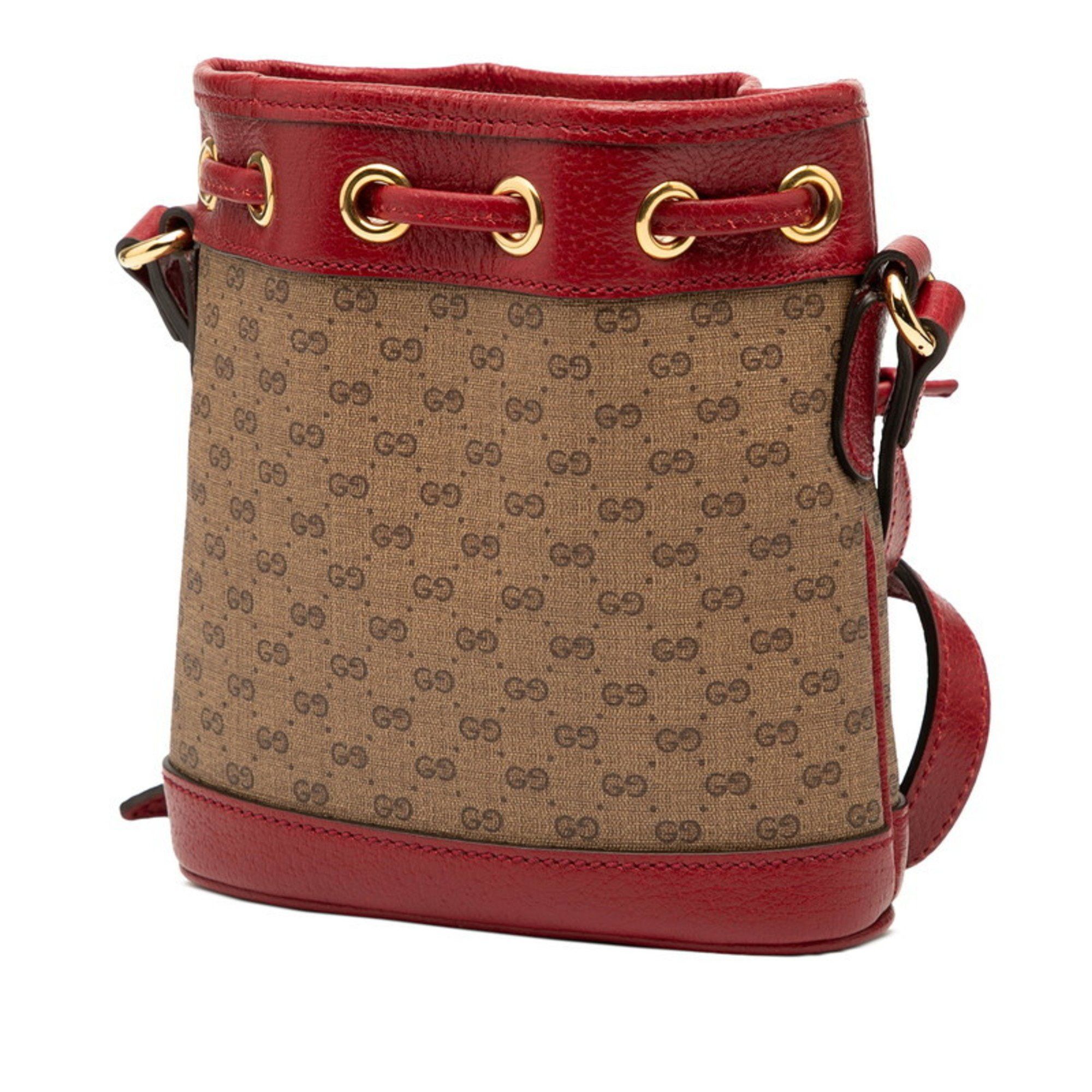 Gucci x Doraemon Micro GG Supreme Mini Bucket Bag Shoulder 647801 Brown and Red Leather Women's GUCCI