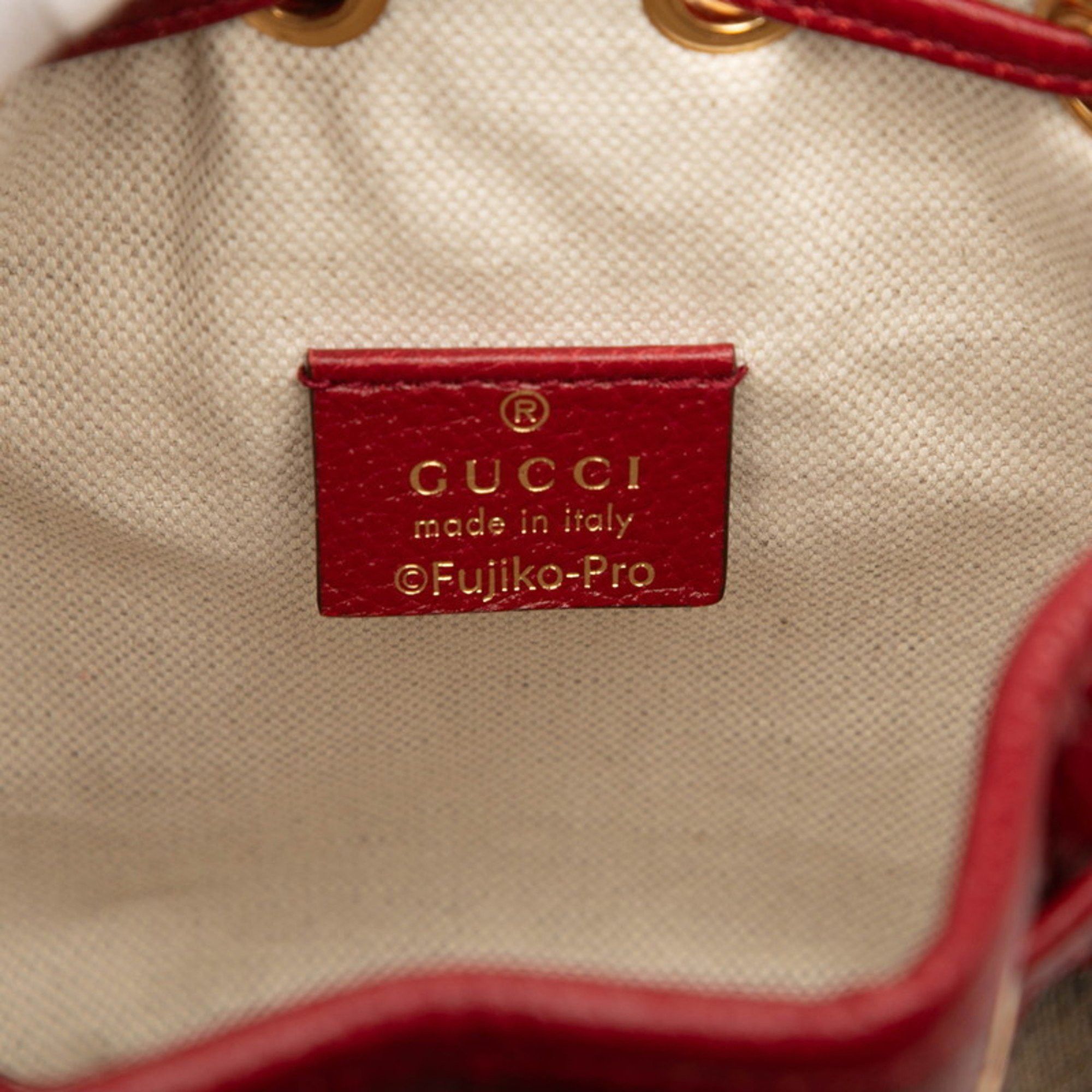 Gucci x Doraemon Micro GG Supreme Mini Bucket Bag Shoulder 647801 Brown and Red Leather Women's GUCCI