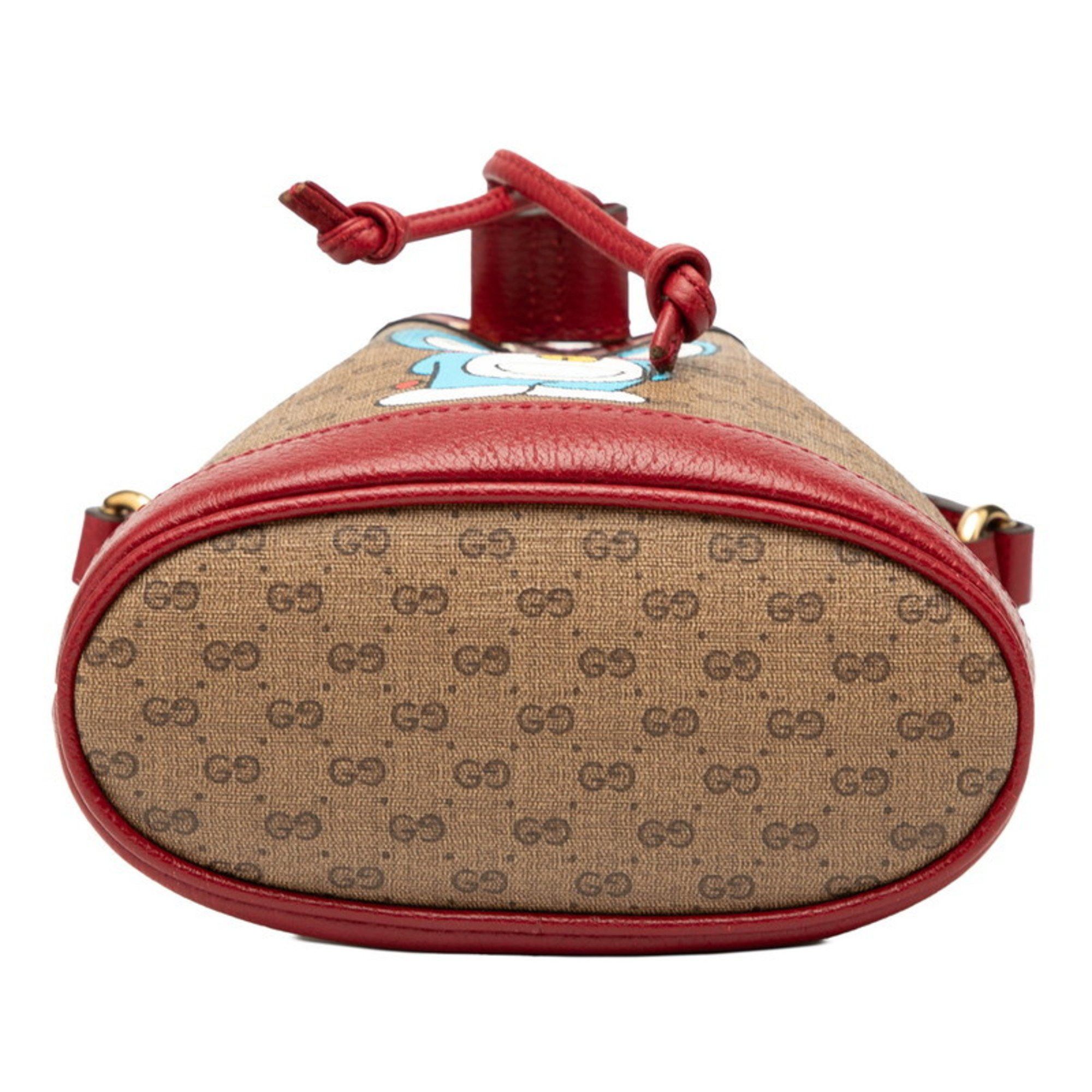 Gucci x Doraemon Micro GG Supreme Mini Bucket Bag Shoulder 647801 Brown and Red Leather Women's GUCCI