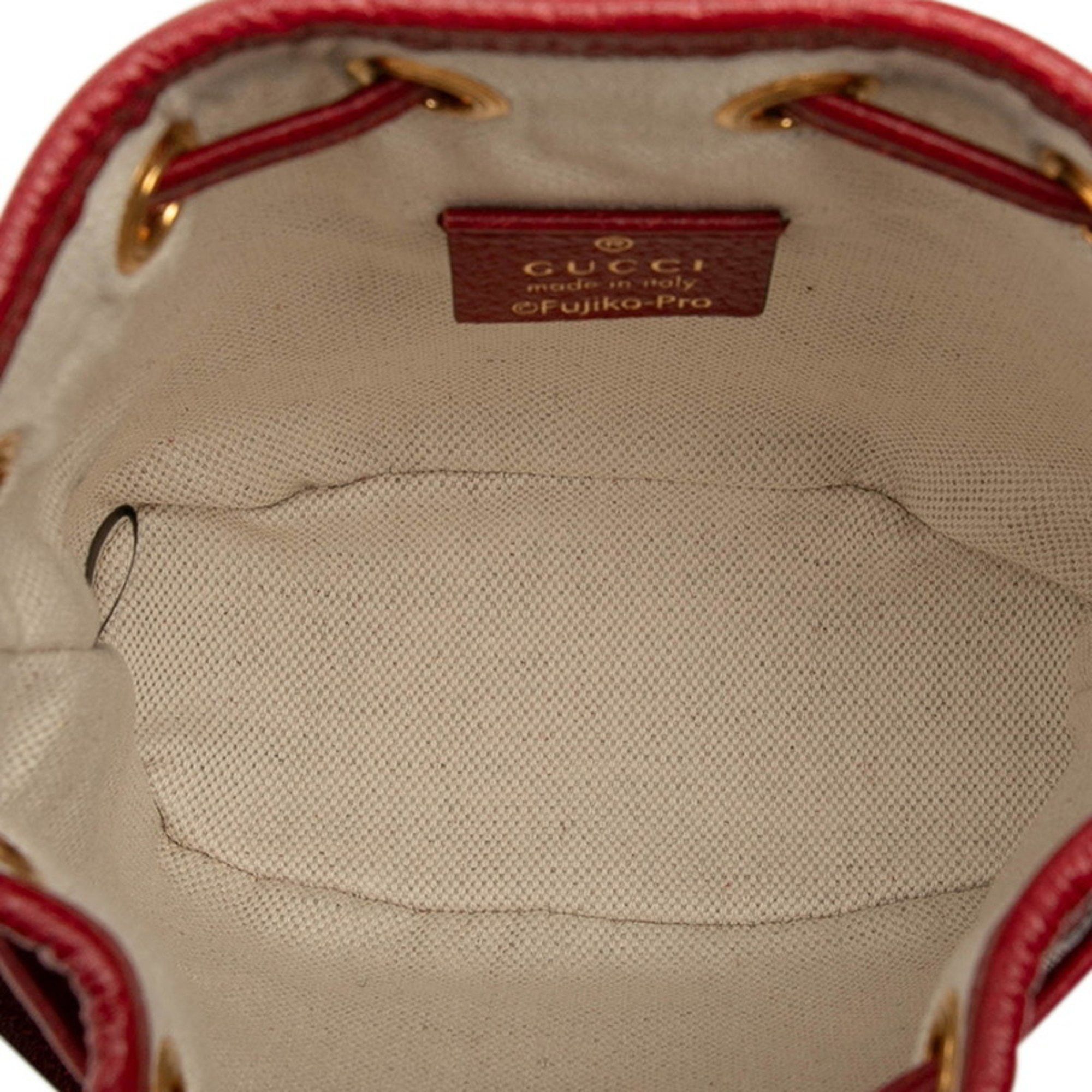 Gucci x Doraemon Micro GG Supreme Mini Bucket Bag Shoulder 647801 Brown and Red Leather Women's GUCCI