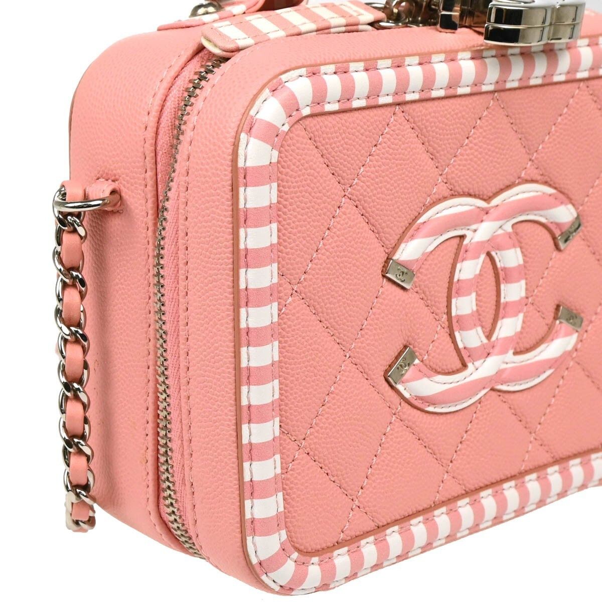 Chanel Chanel Filigree Vanity Case Quilted Caviar with Striped Leather Size ONE SIZE - 3 Thumbnail