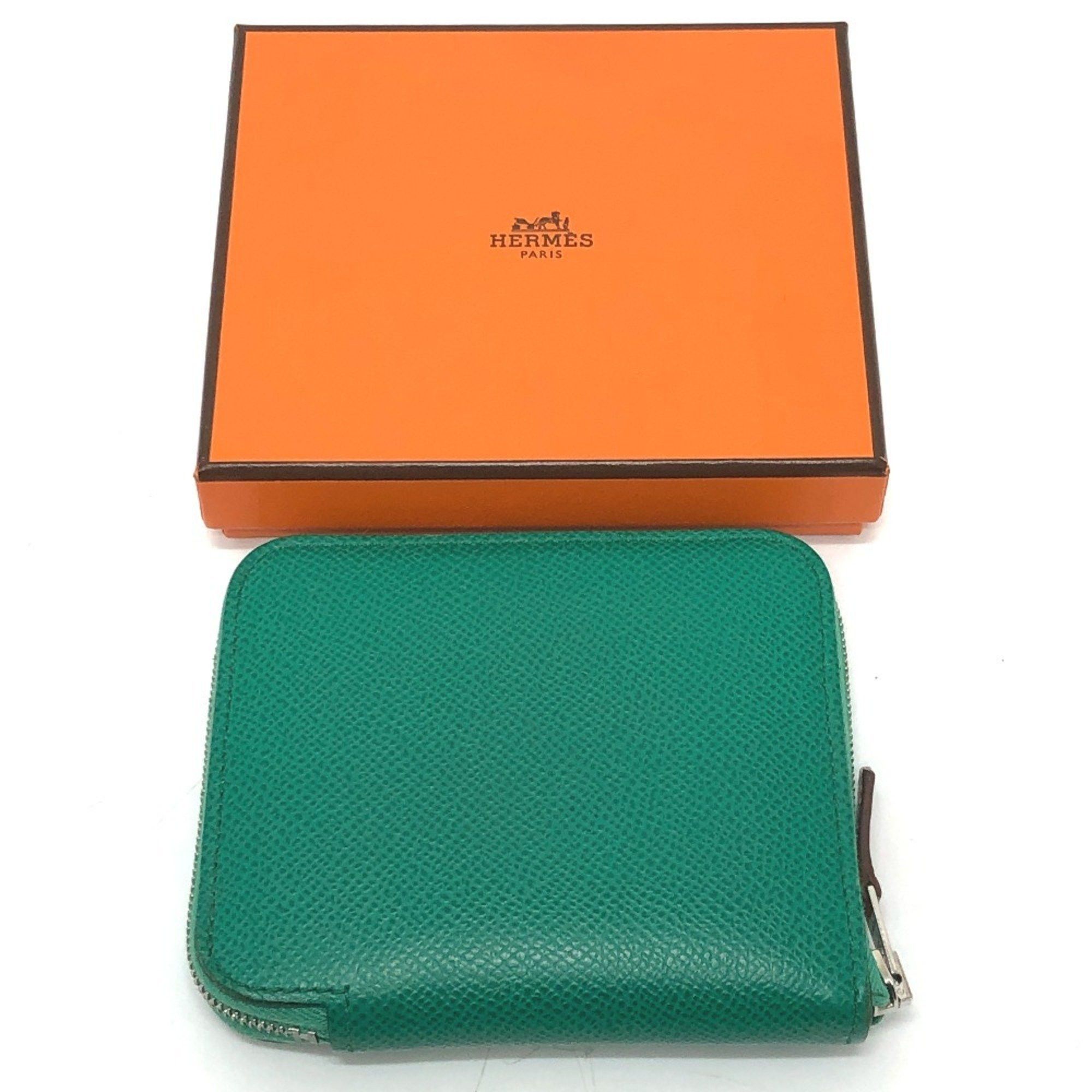 Hermes HERMES Azap Compact Silkin Round Wallet, Bi-fold Epsom Leather, Women's, Vert Jade Green Size ONE SIZE - 15 Thumbnail