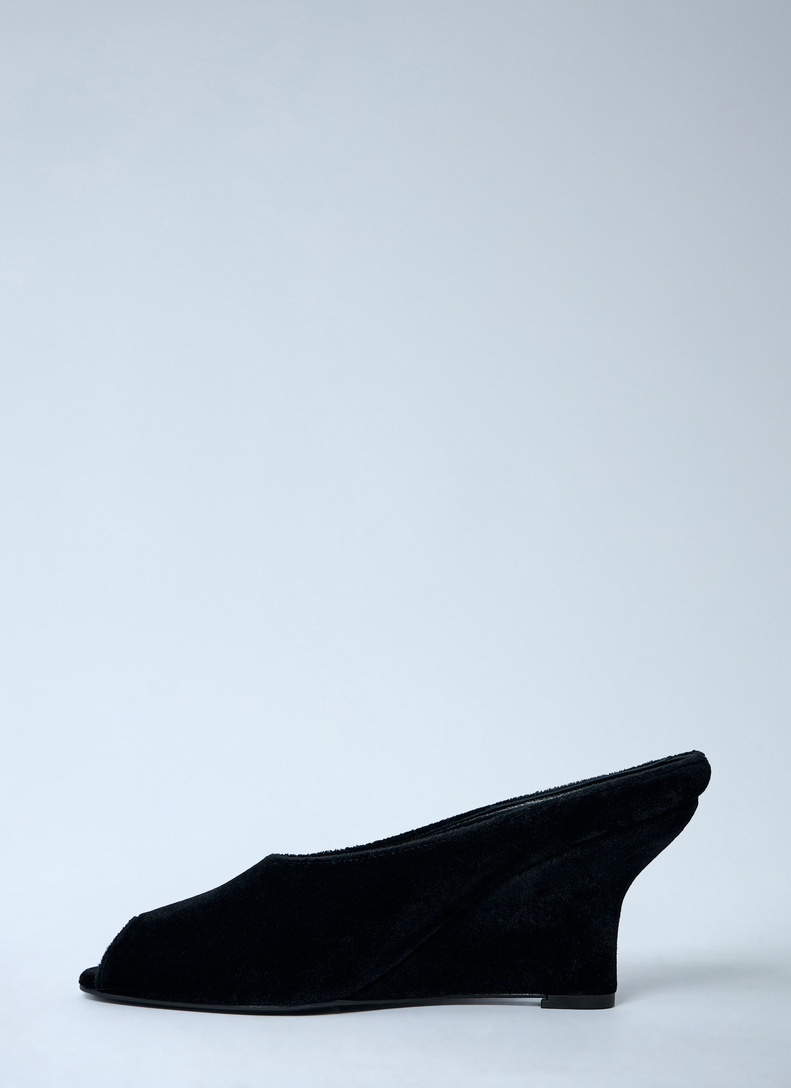 Velvet Peep-Toe Wedge Mules