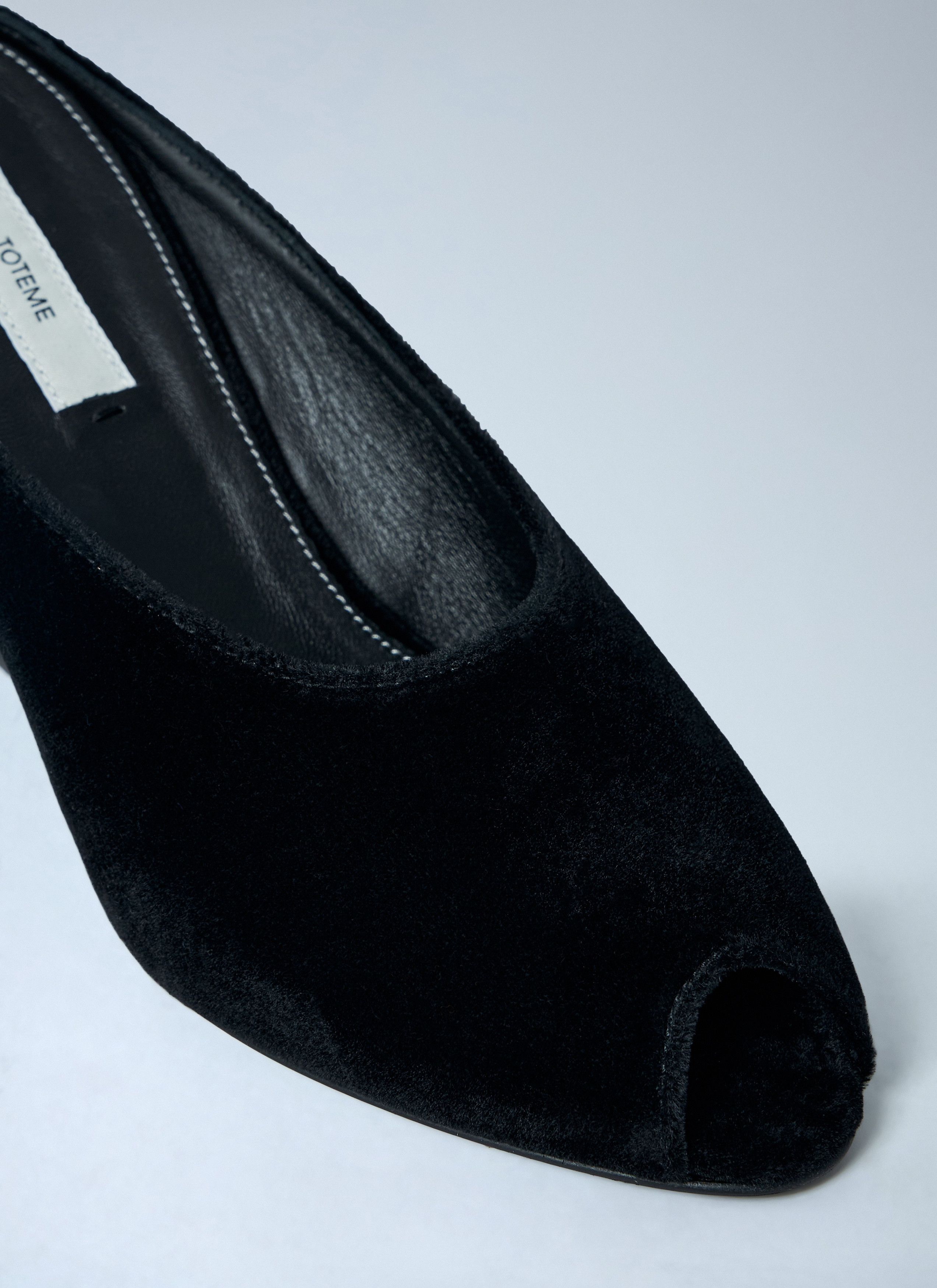 Velvet Peep-Toe Wedge Mules