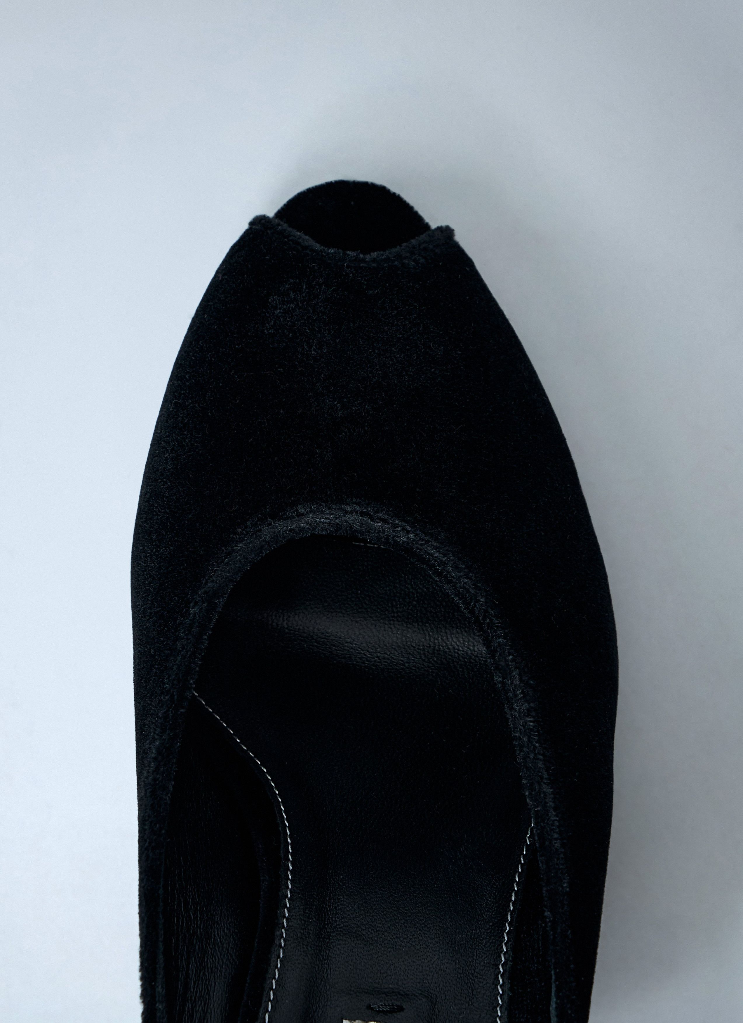 Velvet Peep-Toe Wedge Mules