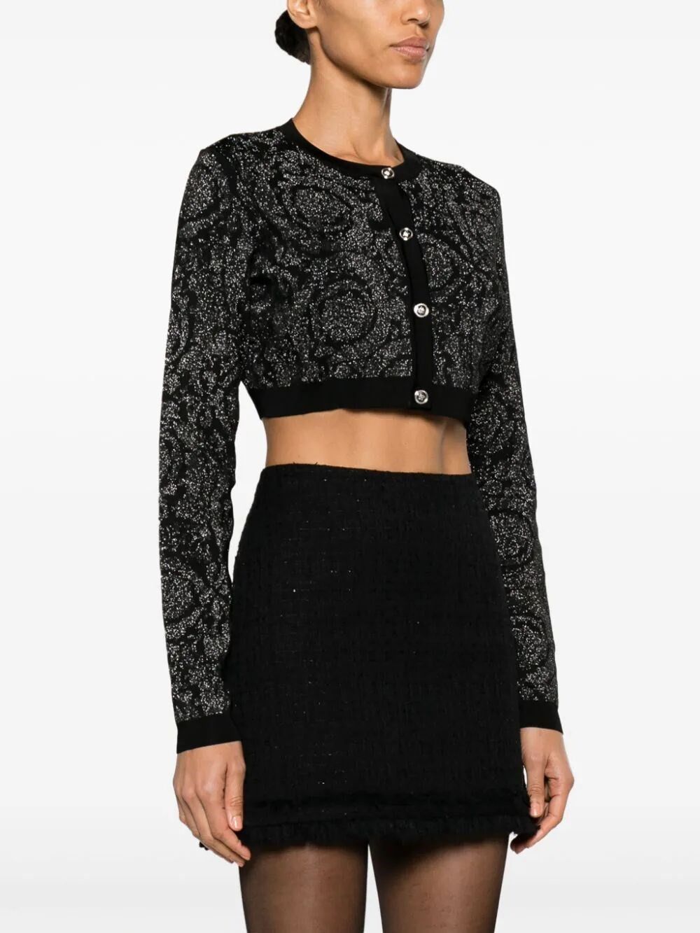 Versace `Barocco Texture` Knit Cropped Cardigan Size L / US 10 / IT 46 - 4 Thumbnail