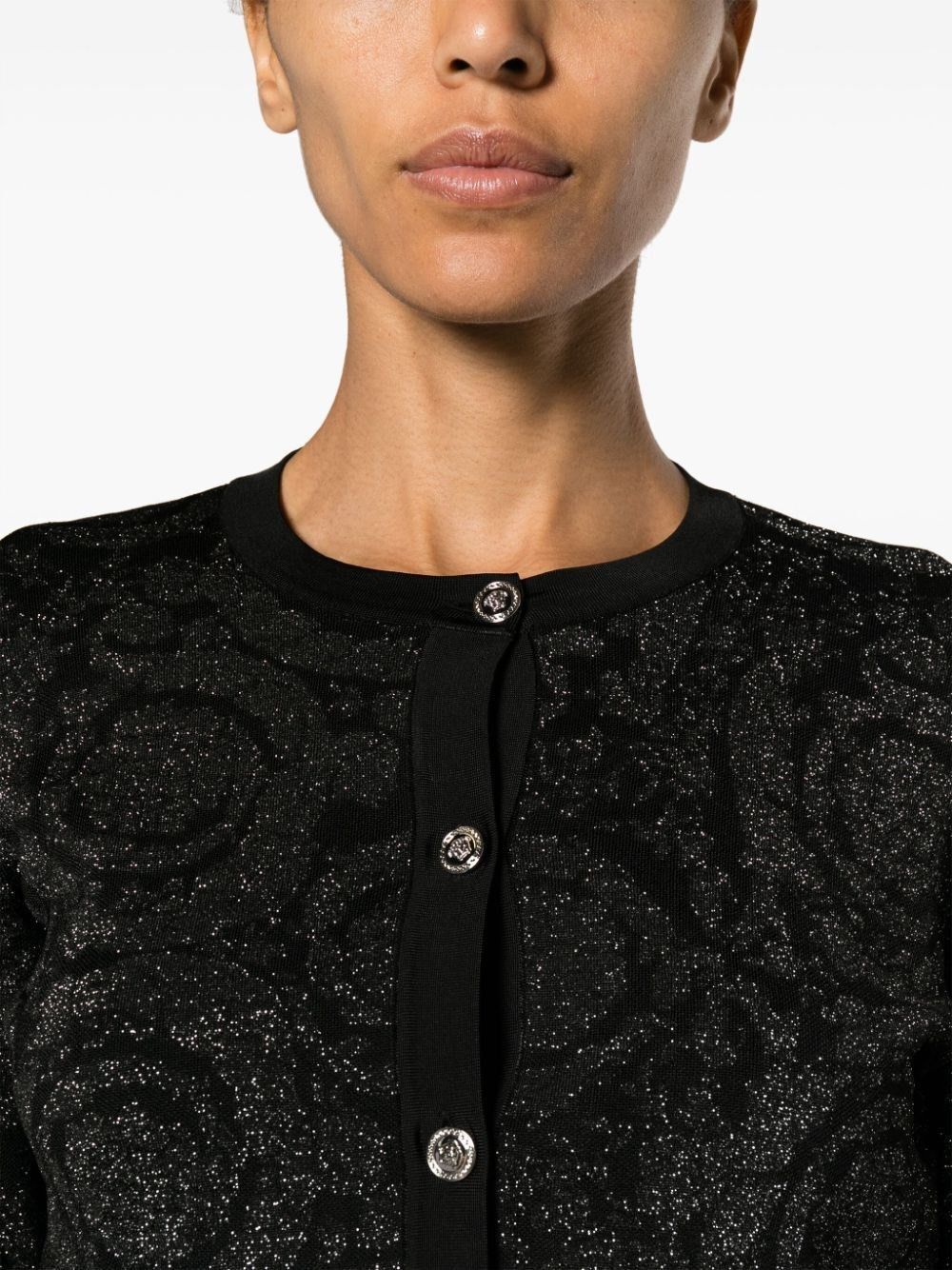 Versace `Barocco Texture` Knit Cropped Cardigan Size L / US 10 / IT 46 - 3 Thumbnail