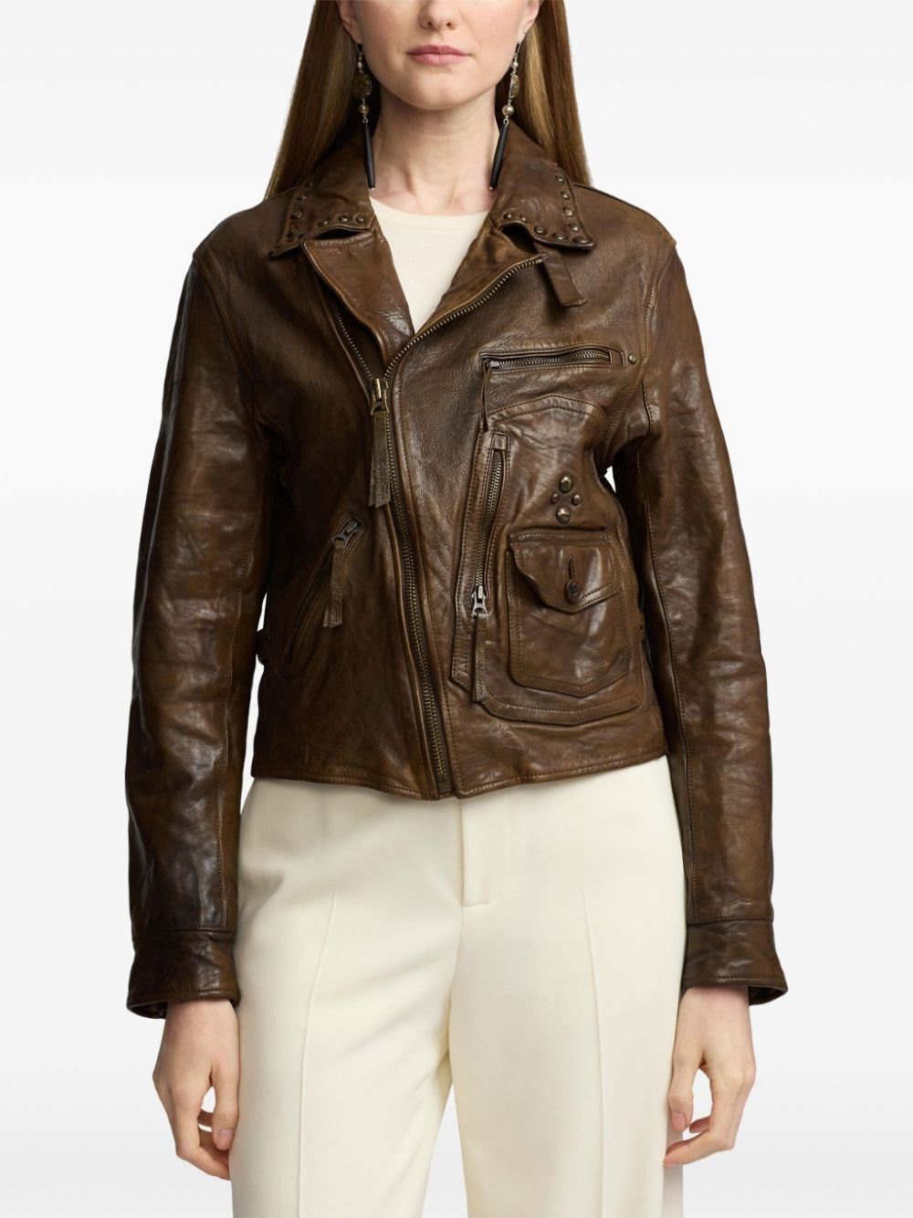 Ralph Lauren `Andrea` Leather Jacket Size S / US 4 / IT 40 - 6 Thumbnail