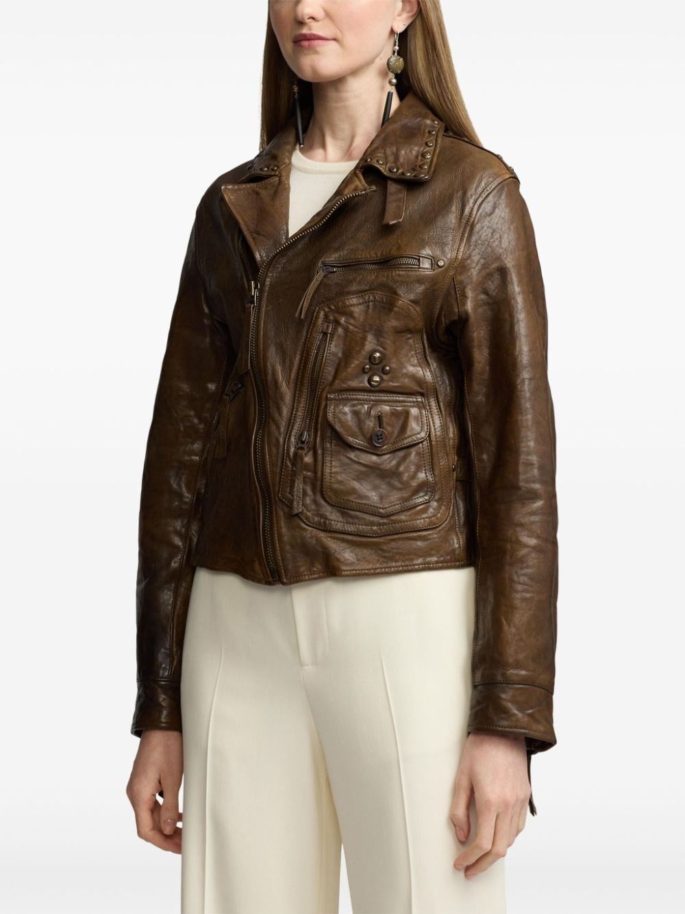Ralph Lauren `Andrea` Leather Jacket Size M / US 6-8 / IT 42-44 - 4 Thumbnail