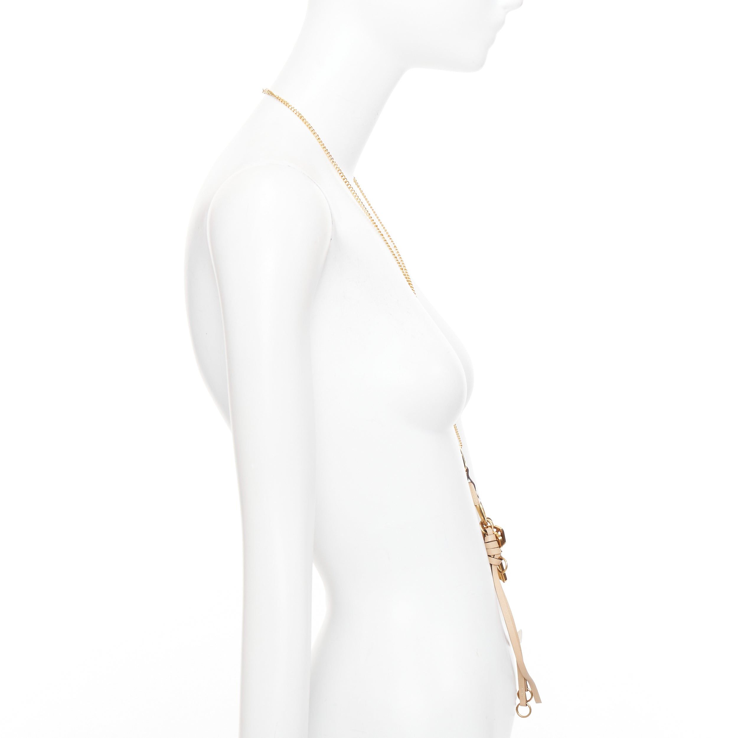 Chloe CHLOE Nicole brown leather gold Happy key chain bag charm long necklace Size ONE SIZE - 4 Thumbnail