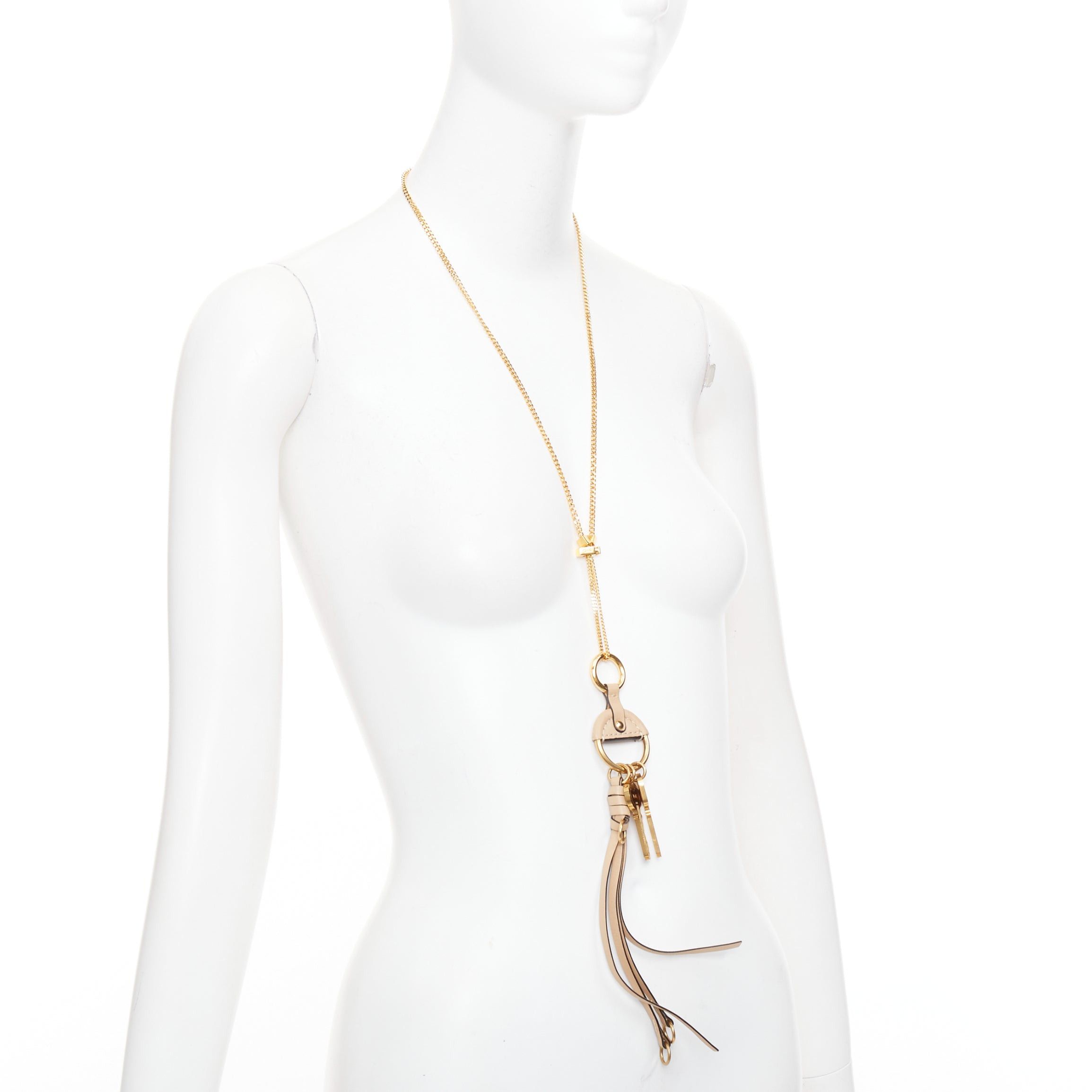 Chloe CHLOE Nicole brown leather gold Happy key chain bag charm long necklace Size ONE SIZE - 3 Thumbnail