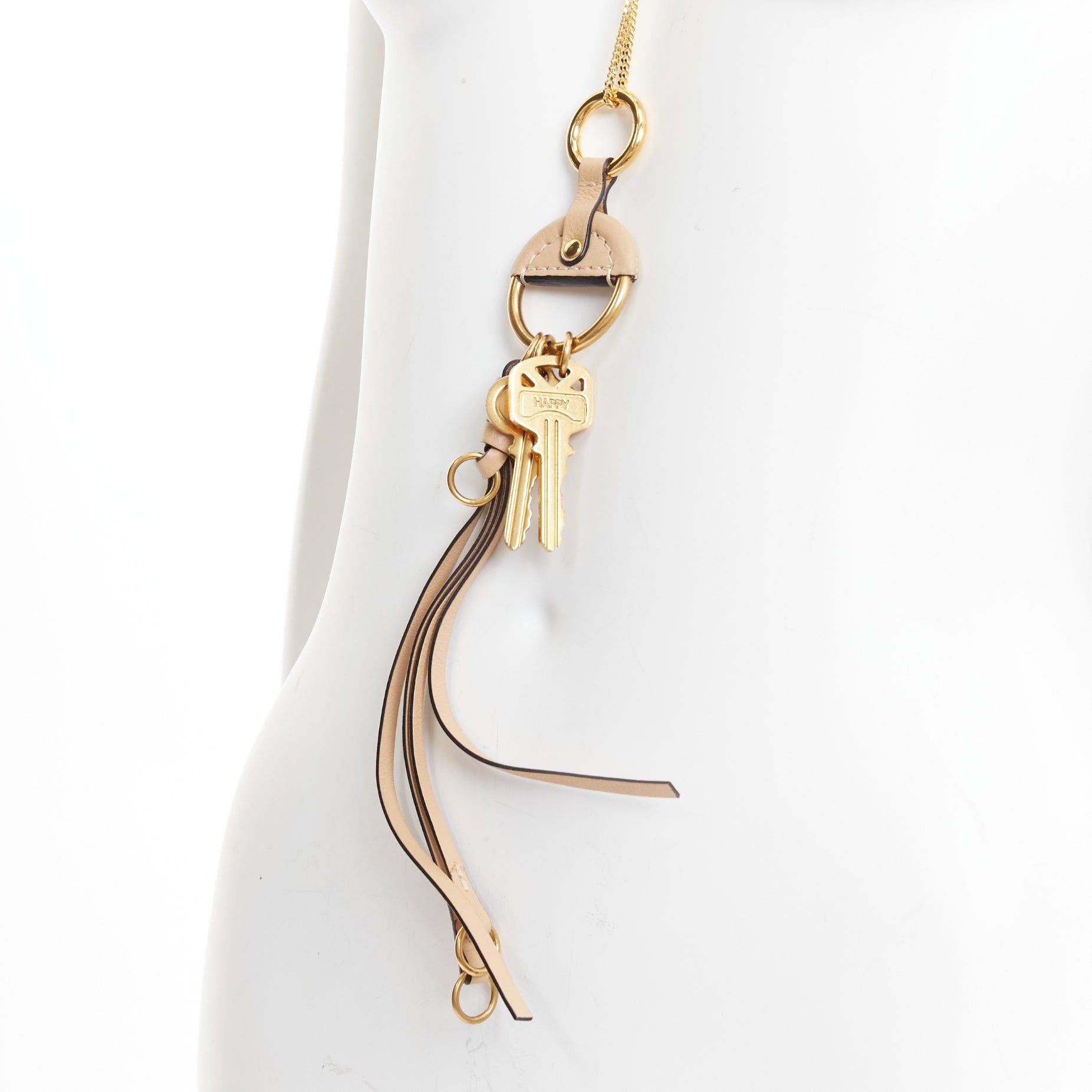Chloe CHLOE Nicole brown leather gold Happy key chain bag charm long necklace Size ONE SIZE - 2 Thumbnail