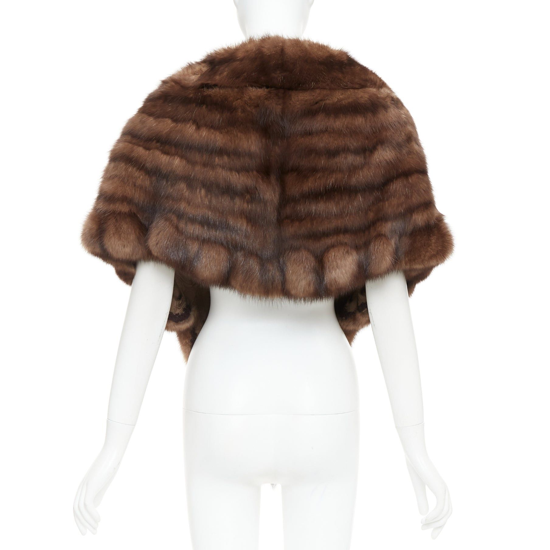 Other FLAMINGO brown real Russian fur tassel tiered shawl scarf stole Size ONE SIZE - 5 Thumbnail