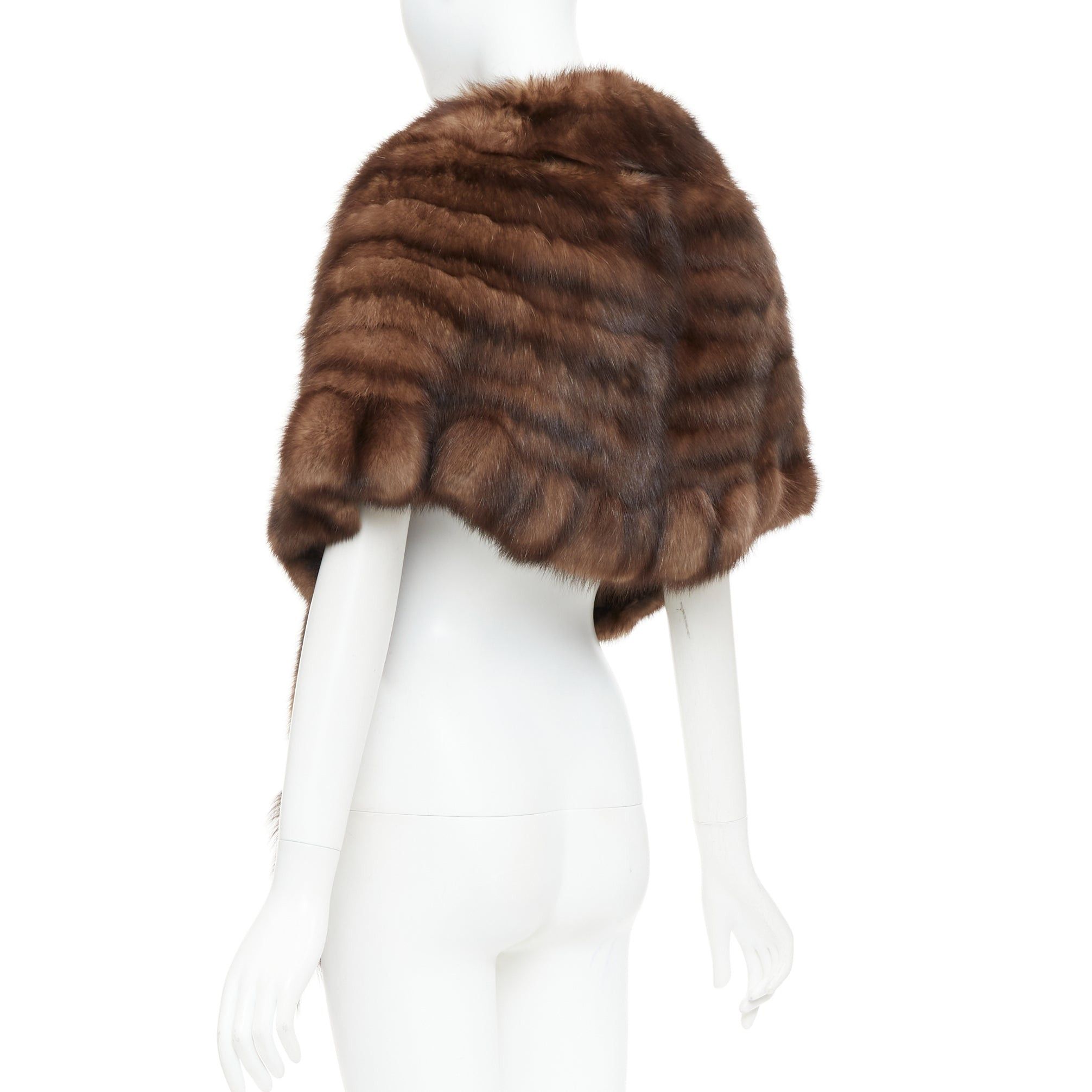 Other FLAMINGO brown real Russian fur tassel tiered shawl scarf stole Size ONE SIZE - 6 Thumbnail