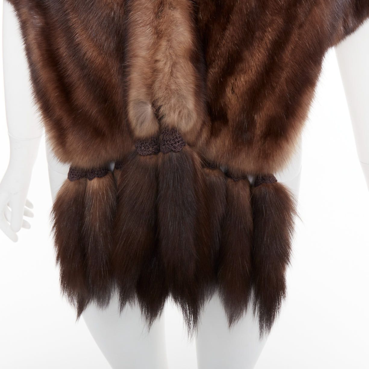 Other FLAMINGO brown real Russian fur tassel tiered shawl scarf stole Size ONE SIZE - 2 Thumbnail
