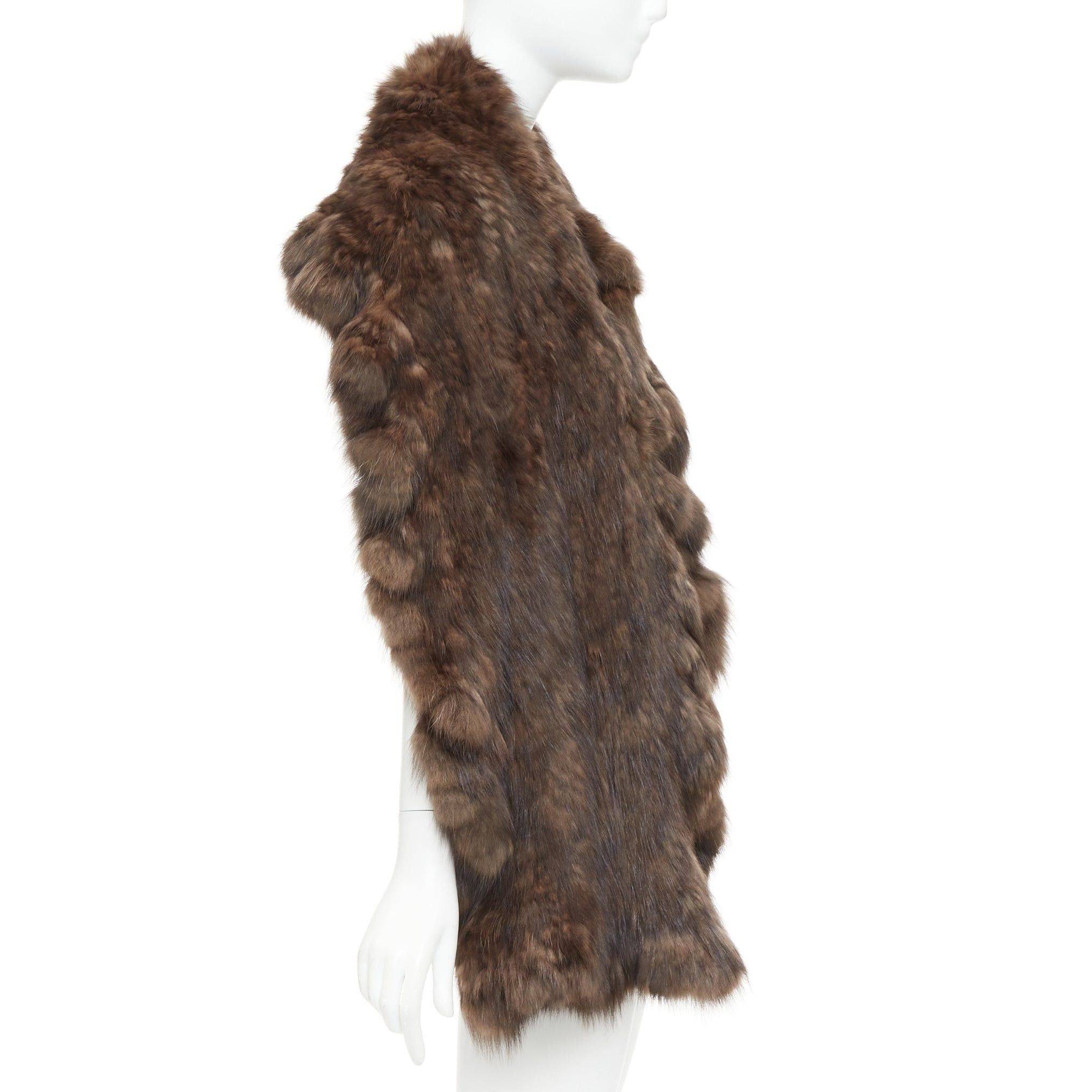 Other Brown genuine fur patchwork large shawl stole scarf Size ONE SIZE - 4 Thumbnail