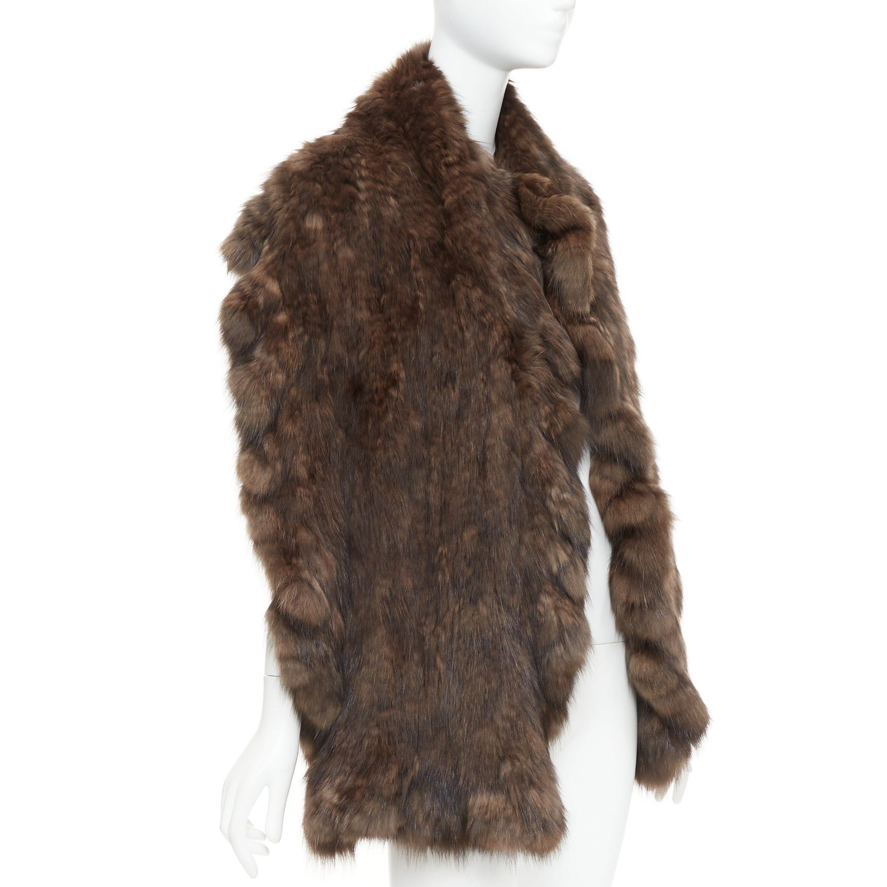 Other Brown genuine fur patchwork large shawl stole scarf Size ONE SIZE - 3 Thumbnail