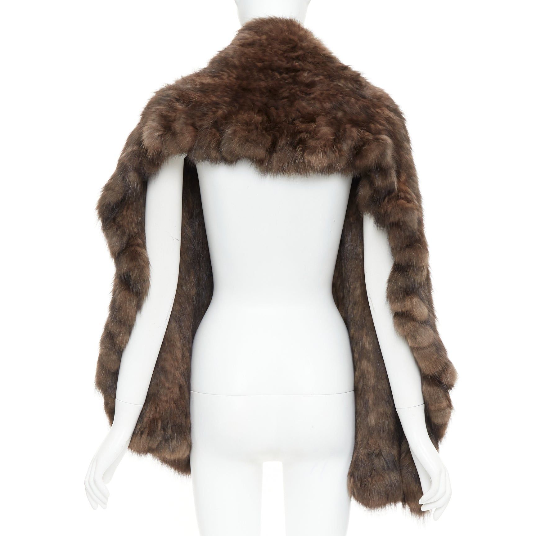 Other Brown genuine fur patchwork large shawl stole scarf Size ONE SIZE - 2 Thumbnail